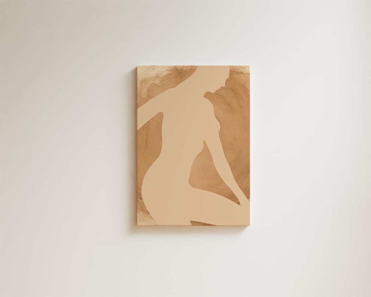 Elegante Silhouet in Neutrale Tinten – kunstwerk met zwarte baklijst