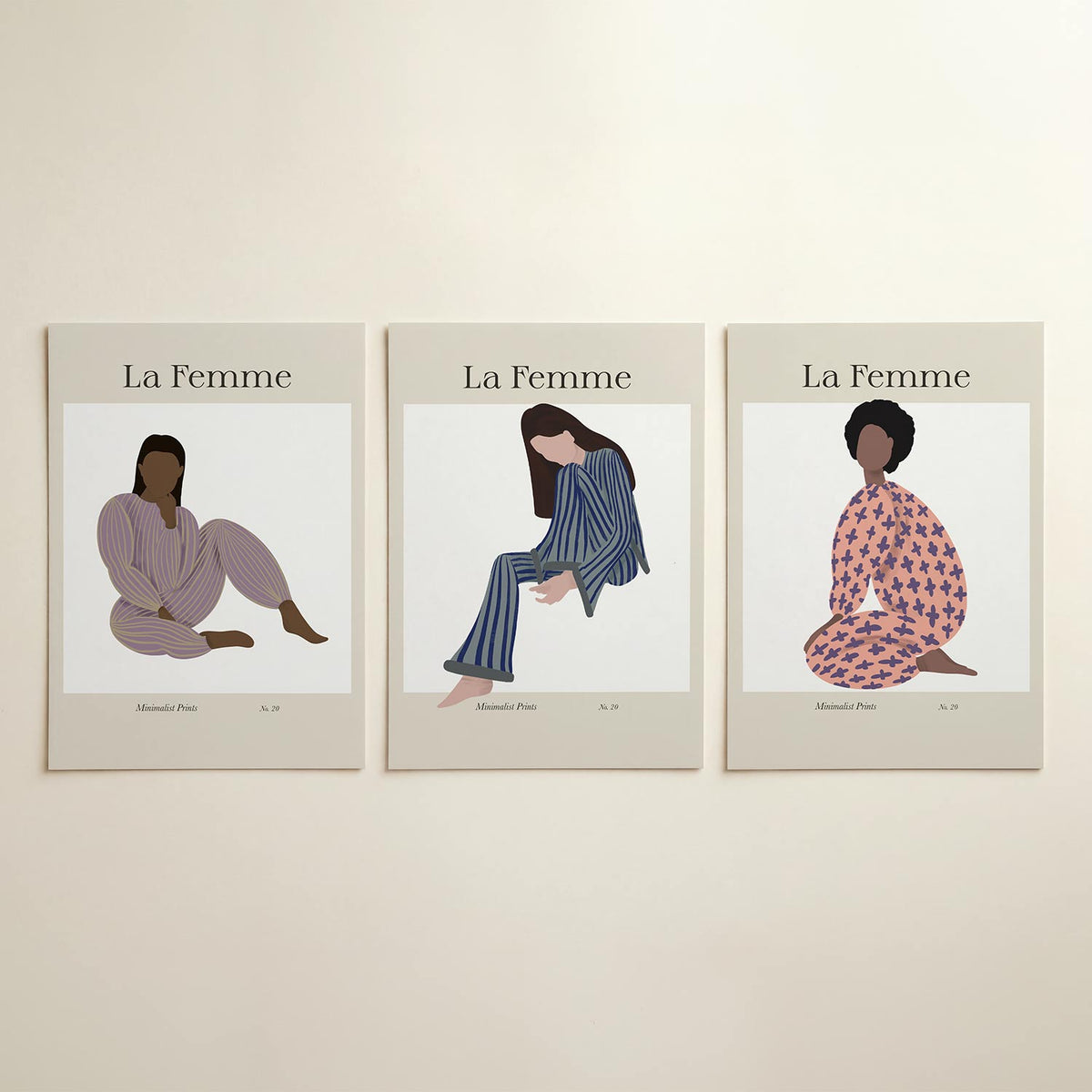 Gestreepte vormen driedelige posterset in tweede interieur