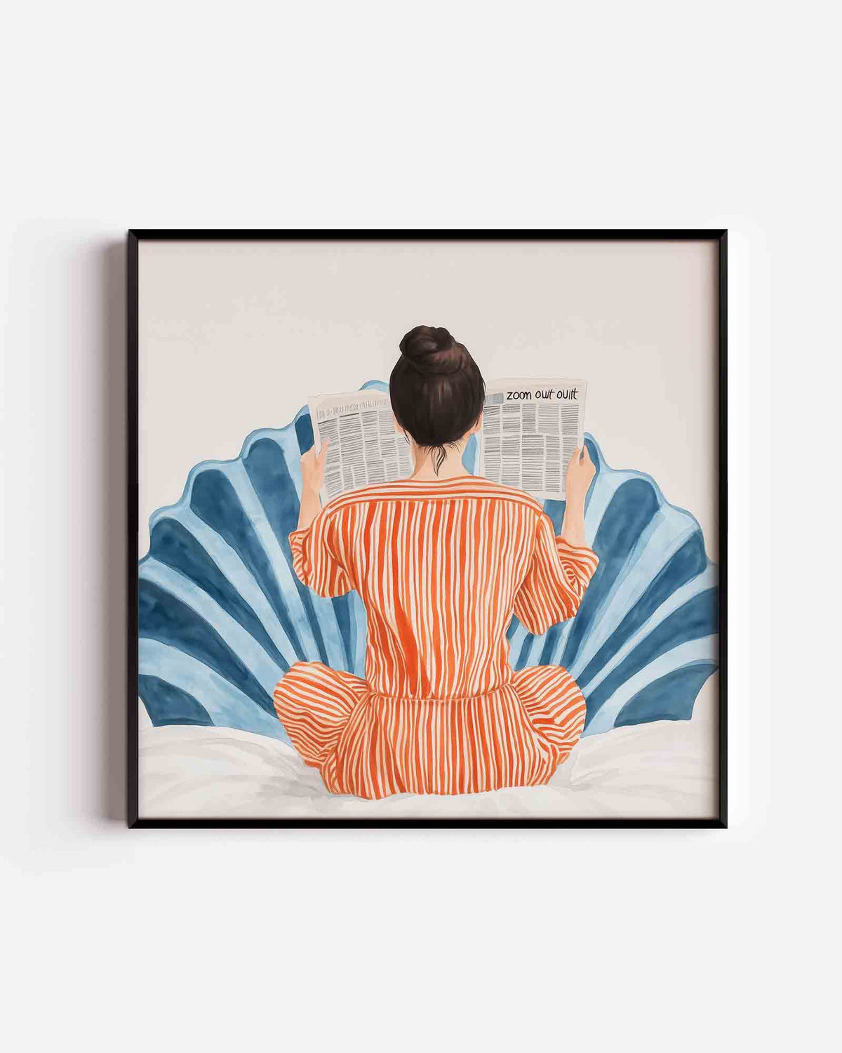 Vrouw leest krant – moderne vierkante poster als wanddecoratie