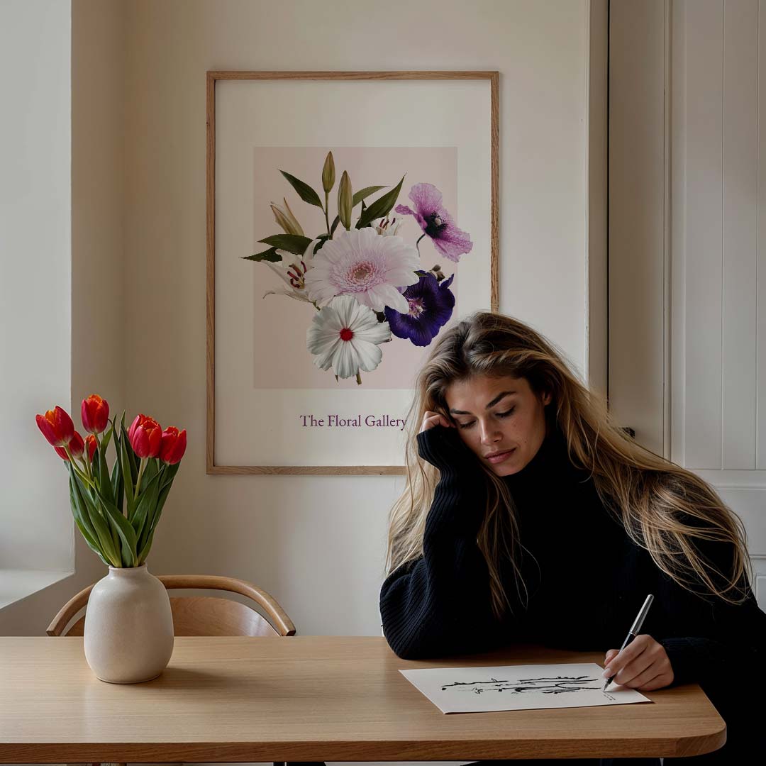 Bloemenpracht aan de Muur – staande muurposter met tekst en typografie