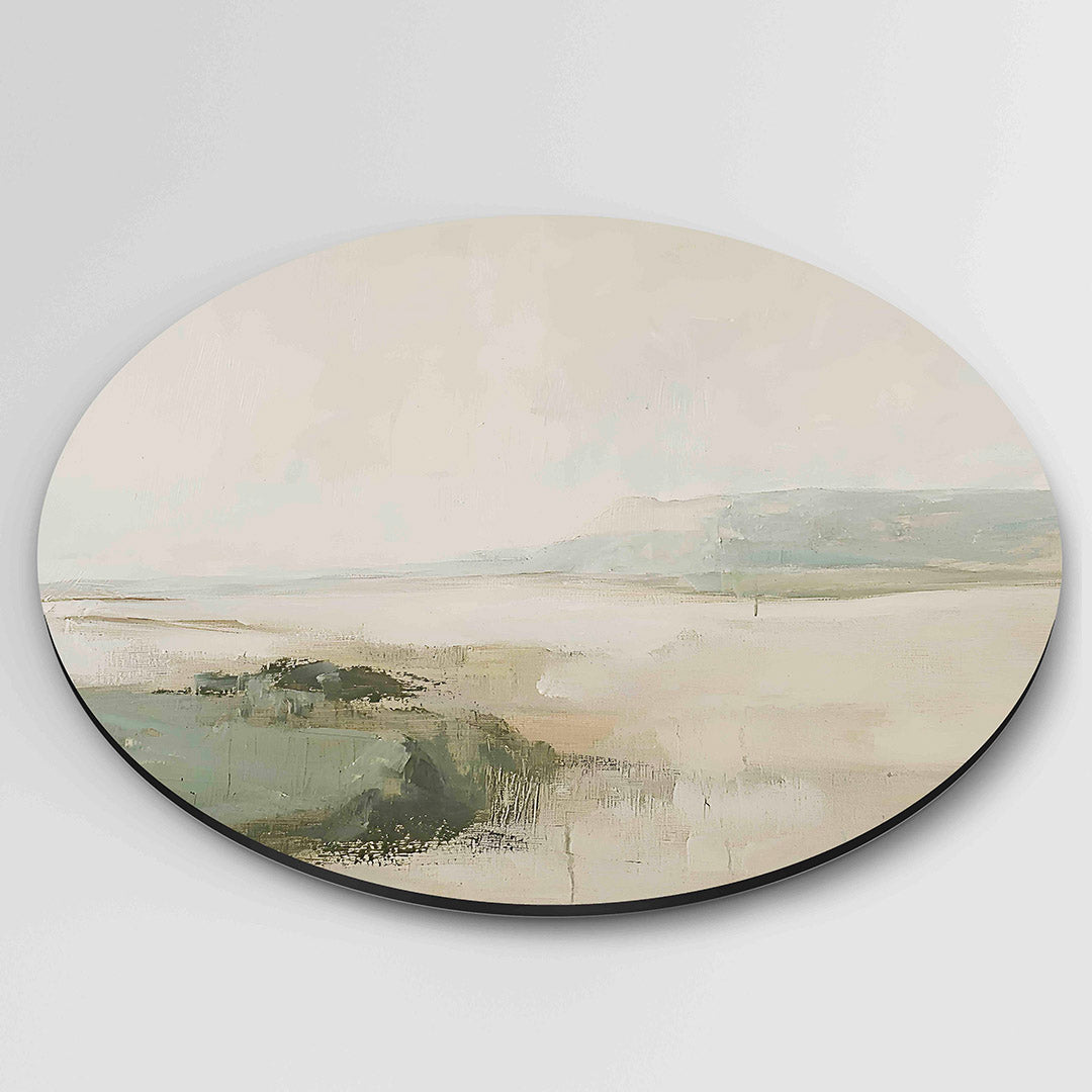 Landschap in zachte tinten – ronde textuur wanddecoratie van WallArtistic