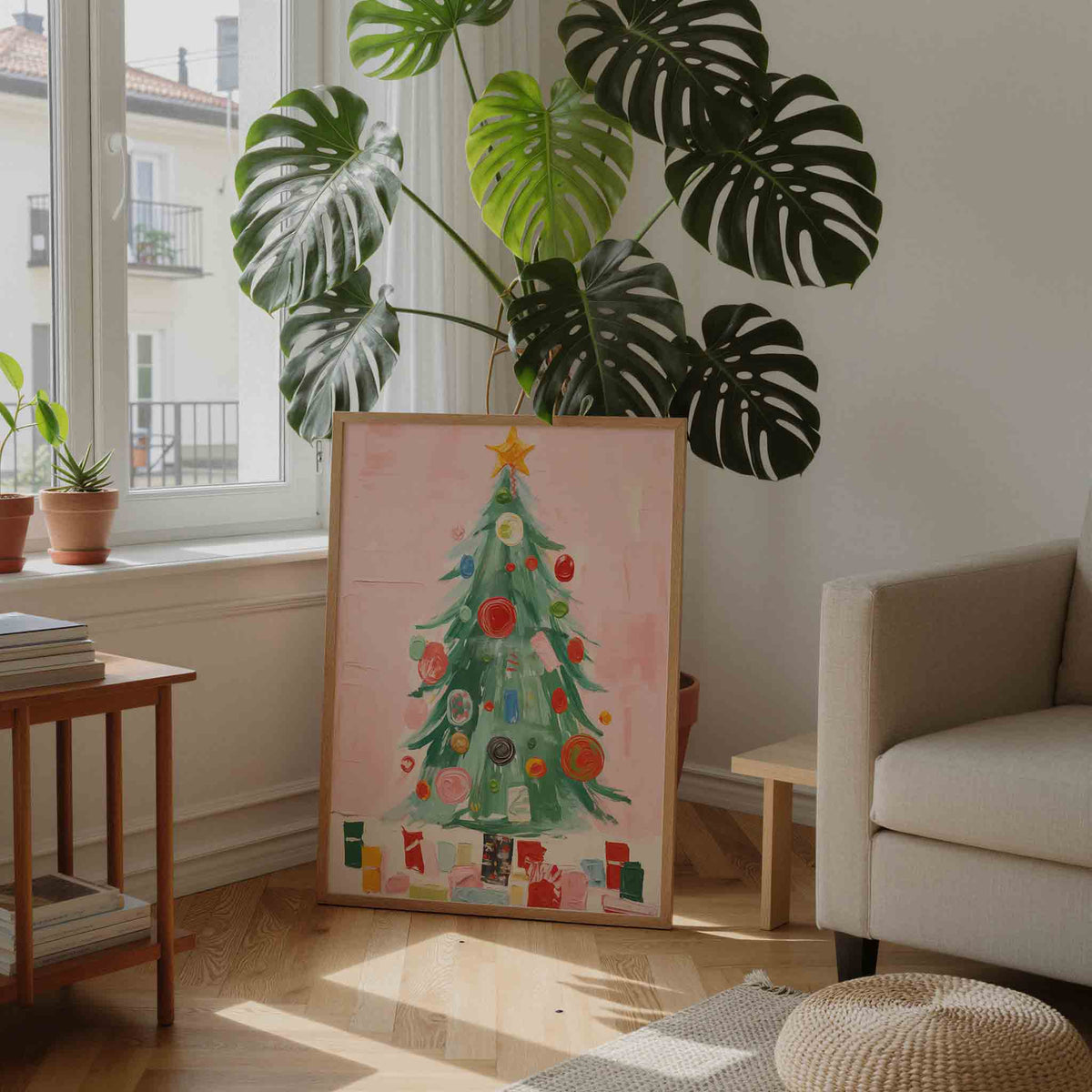 Kerstboom met versieringen – feestelijke wandkunst als portret poster