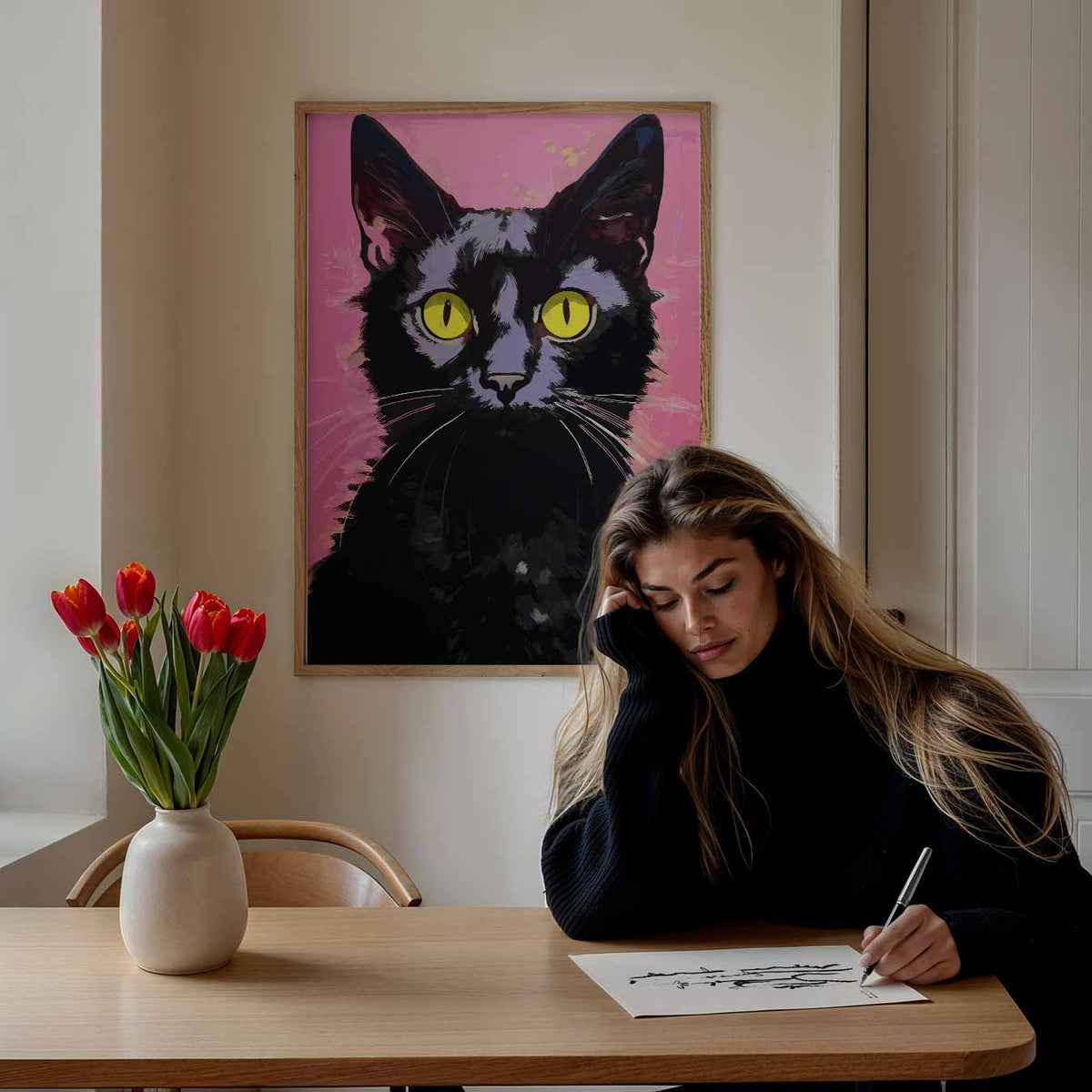 Stijlvolle Kattenposter – staande muurposter met zomerse uitstraling