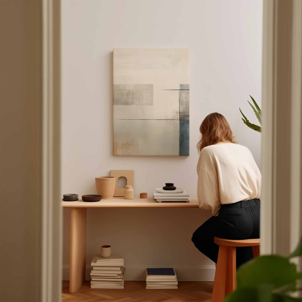 Rustige Horizon – kunstwerk met zwarte baklijst
