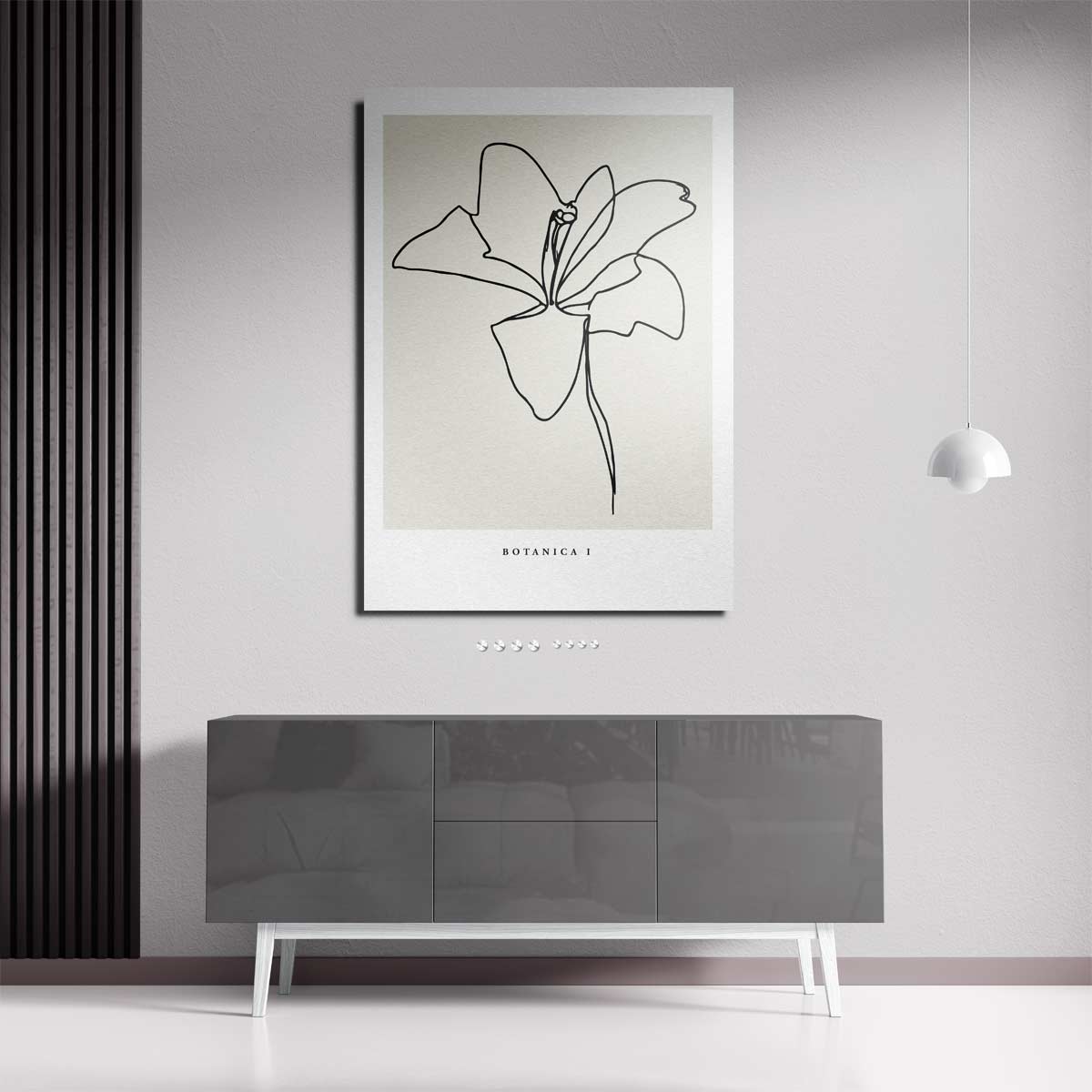 Elegante Bloemenlijntekening – staande wandkunst voor woonkamer of interieur