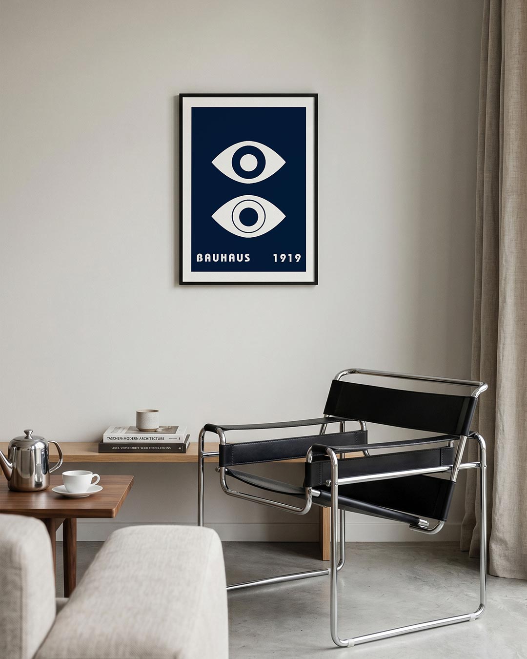 Oogvormen en tekst – geometrische Bauhaus poster in staand formaat