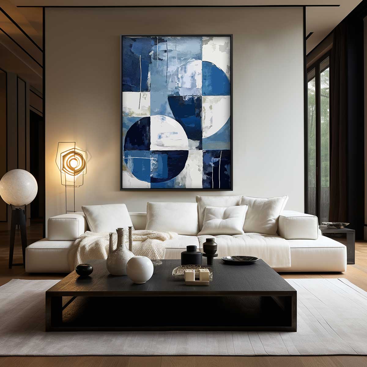 Abstract Geometrisch Blauw – modern portret kunstwerk van WallArtistic