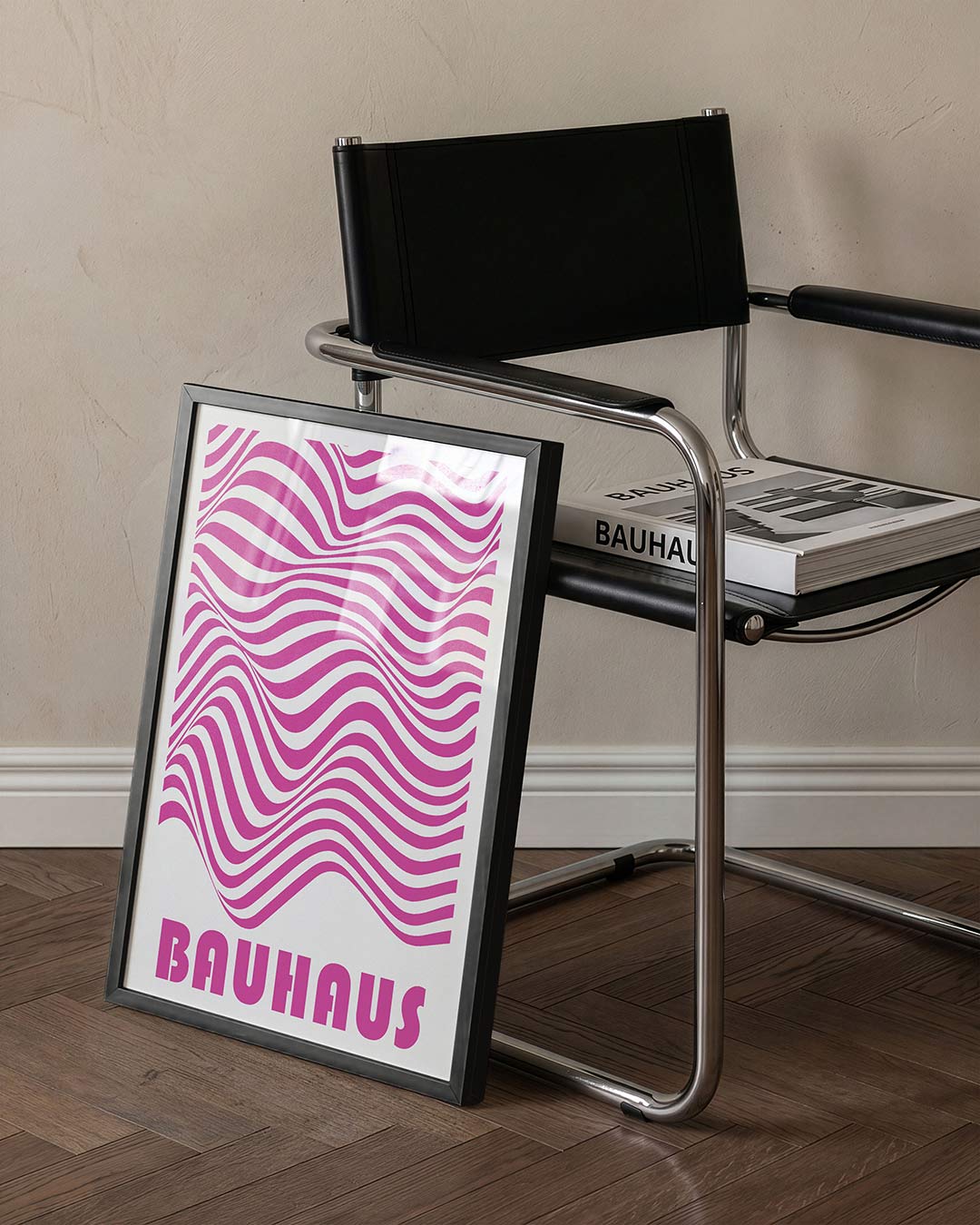 Golvend lijnenspel – staande Bauhaus poster voor aan de muur