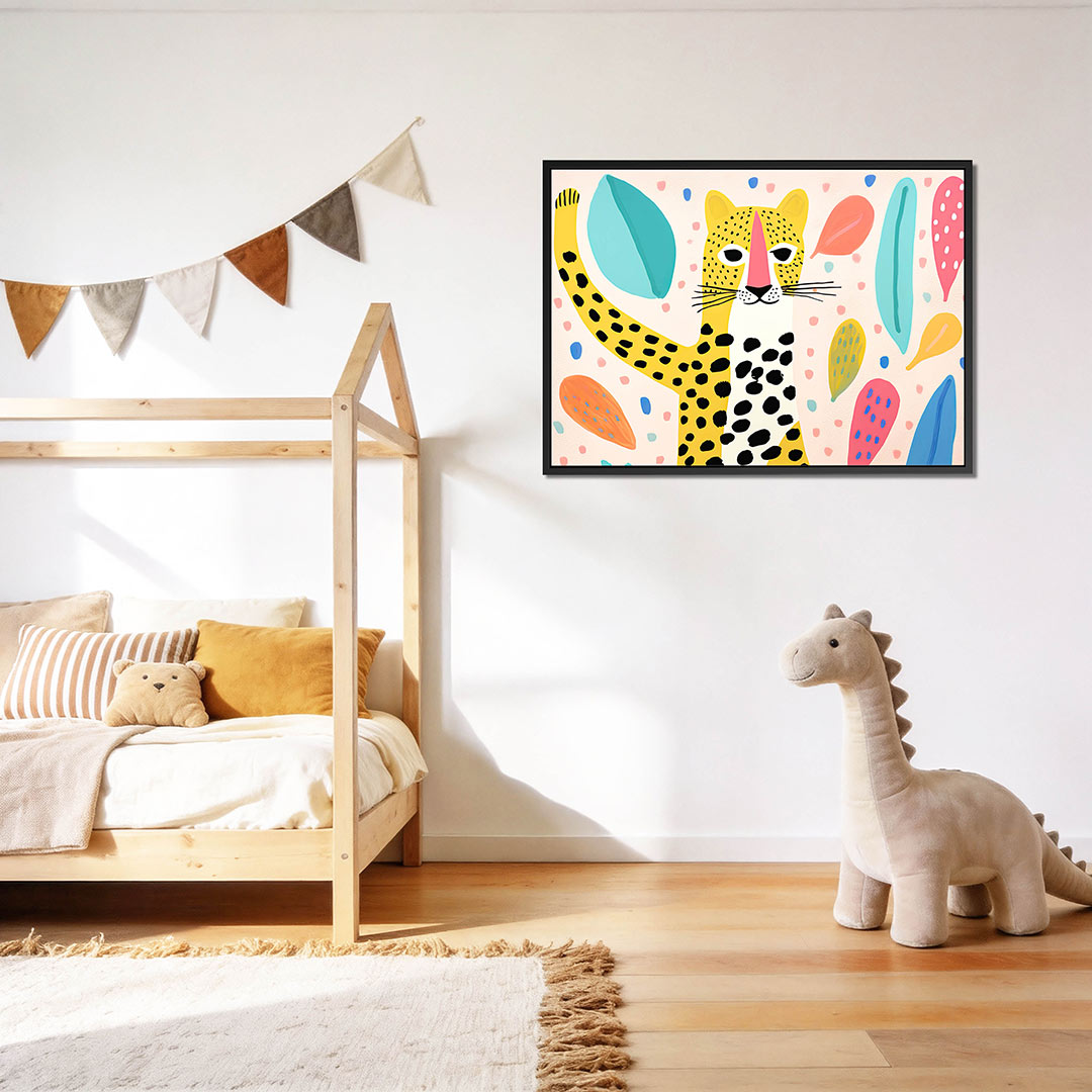 Vrolijke luipaard illustratie – Luipaard – op canvas, dibond of plexiglas