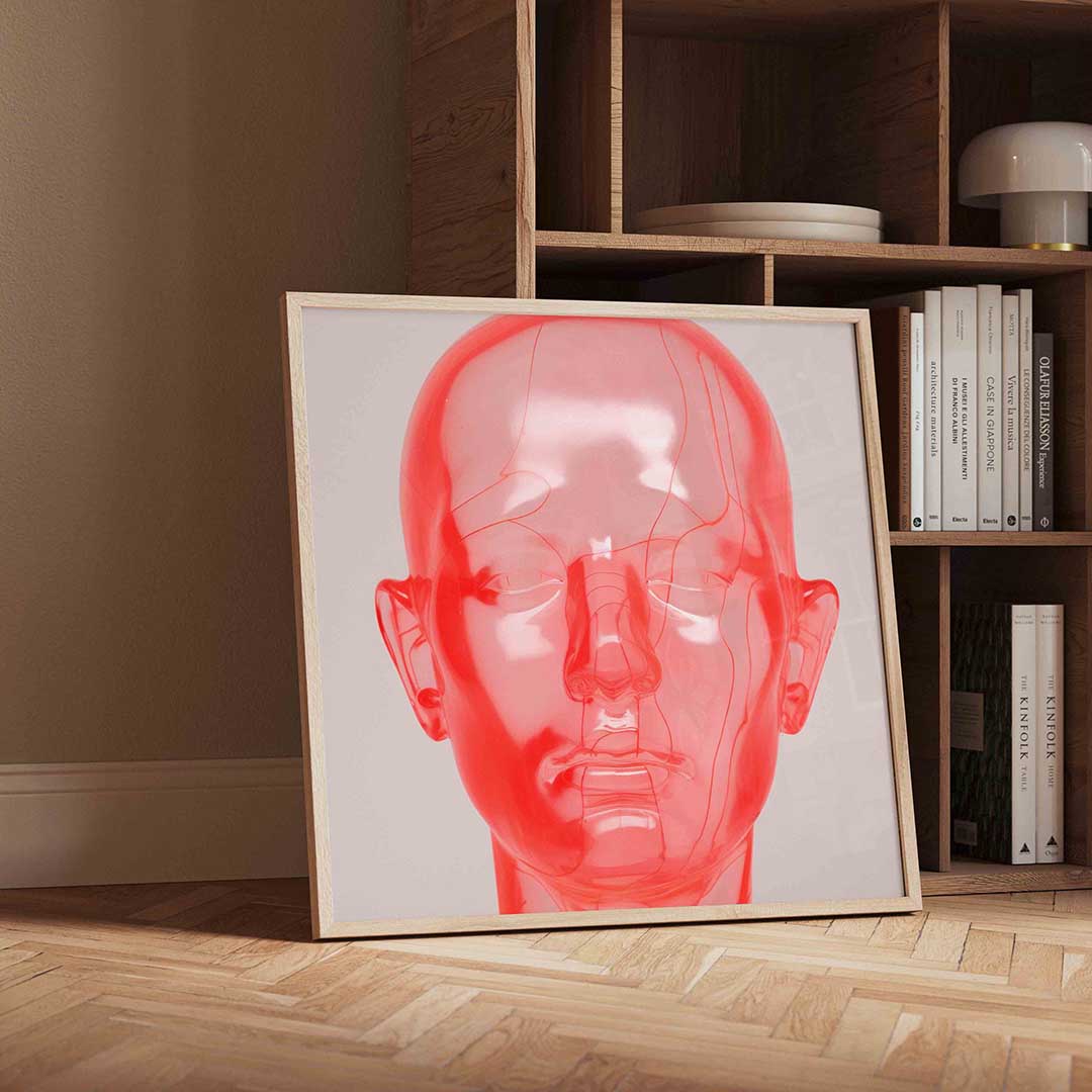 Transparant rood hoofd – geïllustreerde wandkunst als vierkante poster