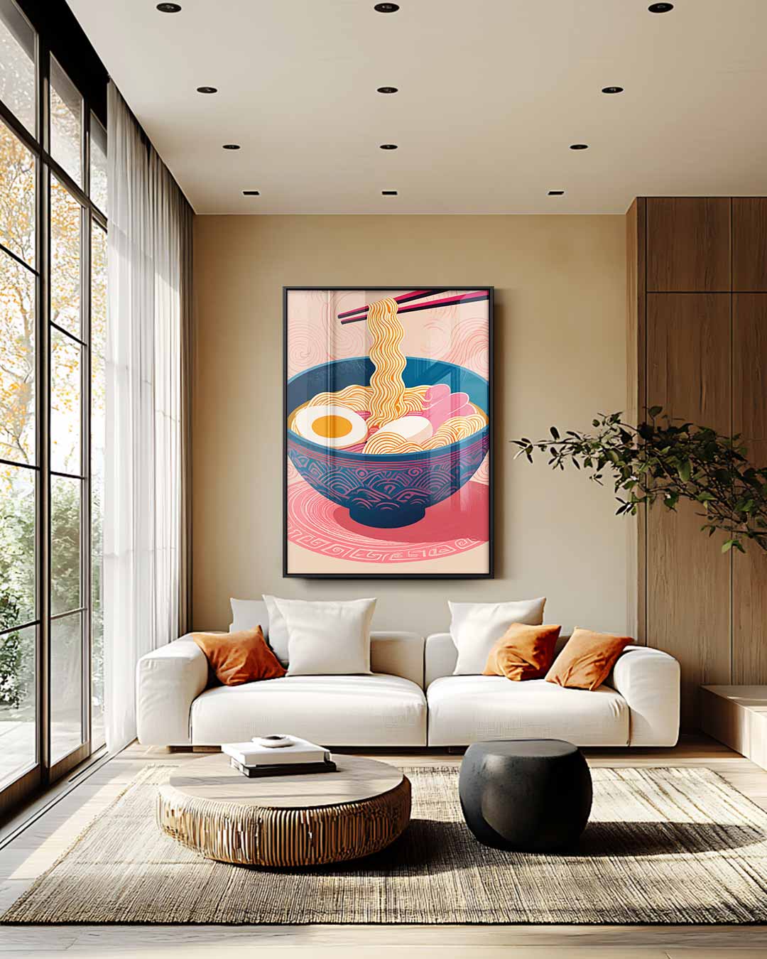 Vibrant Ramen Illustratie – plexiglas wanddecoratie in portret formaat