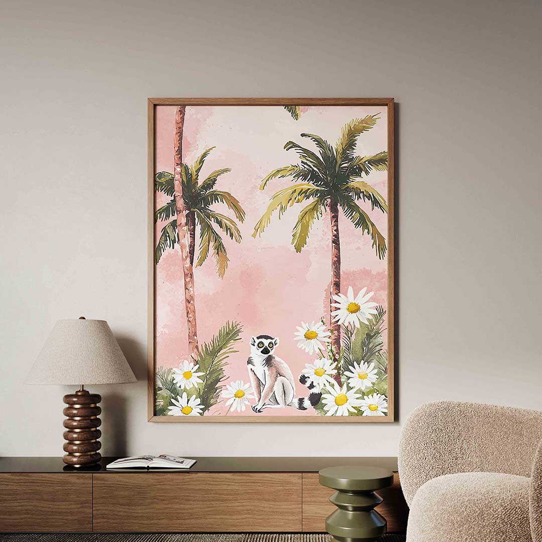 Lemur en palmbomen – dieren poster in staand formaat