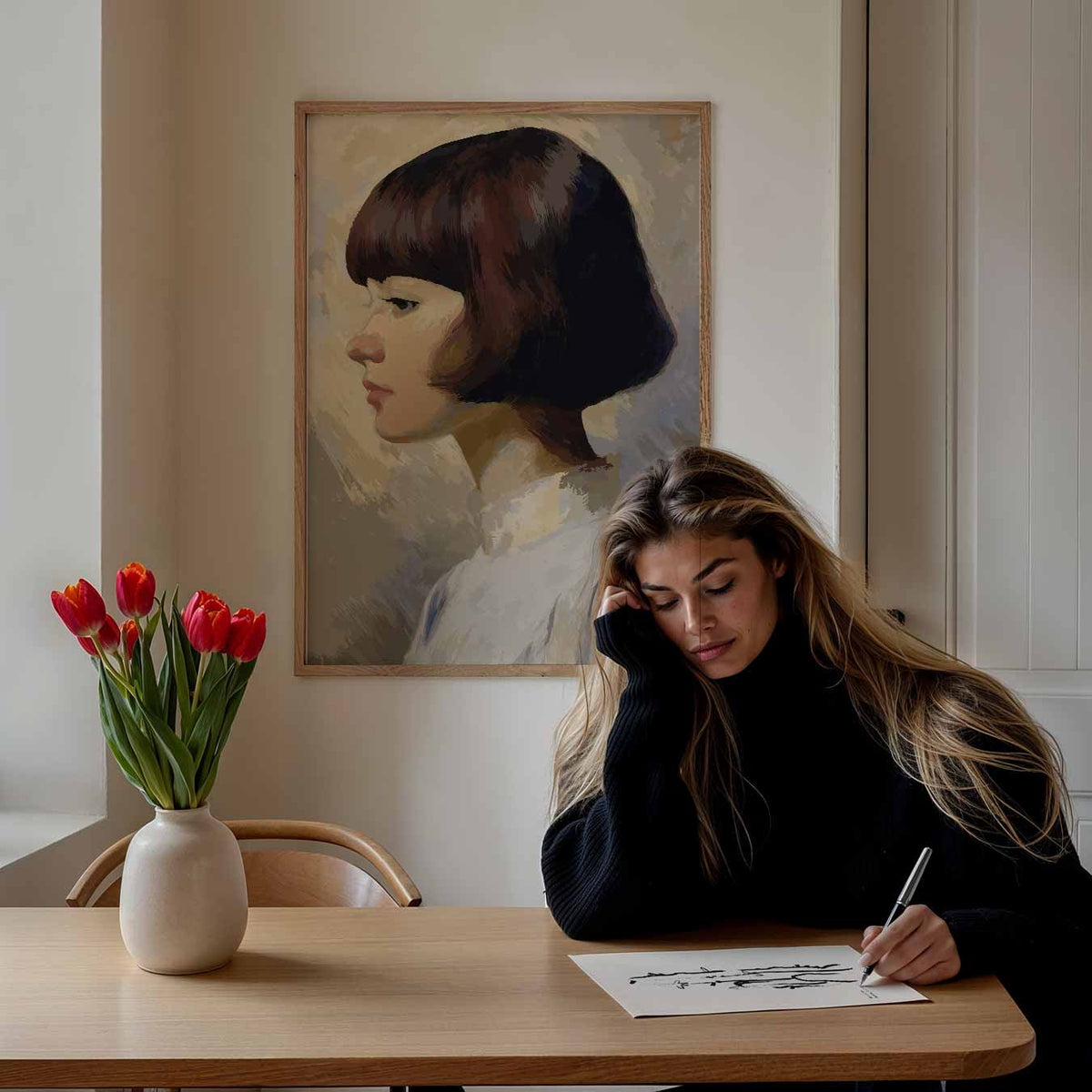Vintage Vrouwelijk Portret – paasposter in staand formaat