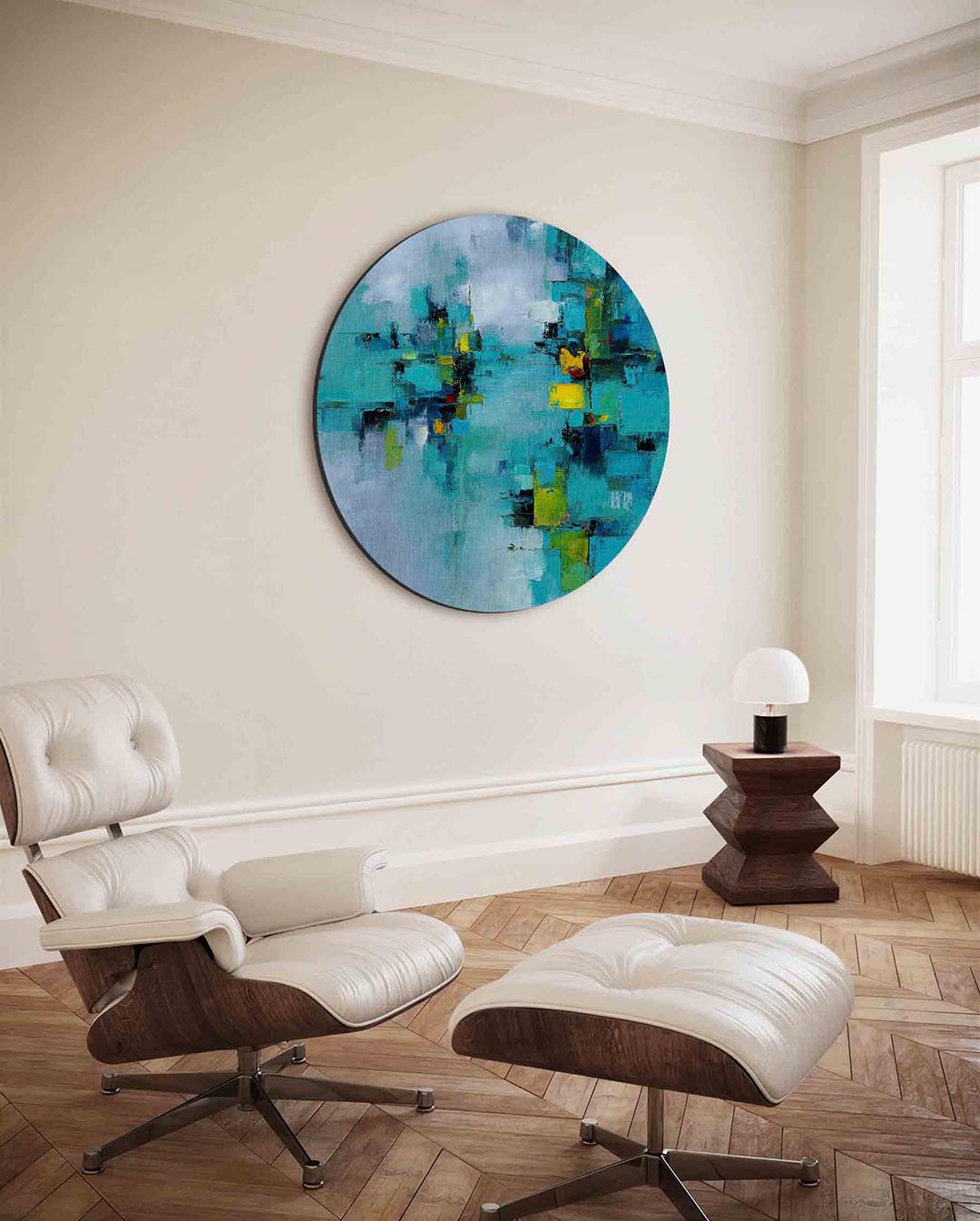 Abstracte blauwe – ronde wanddecoratie met abstract ontwerp