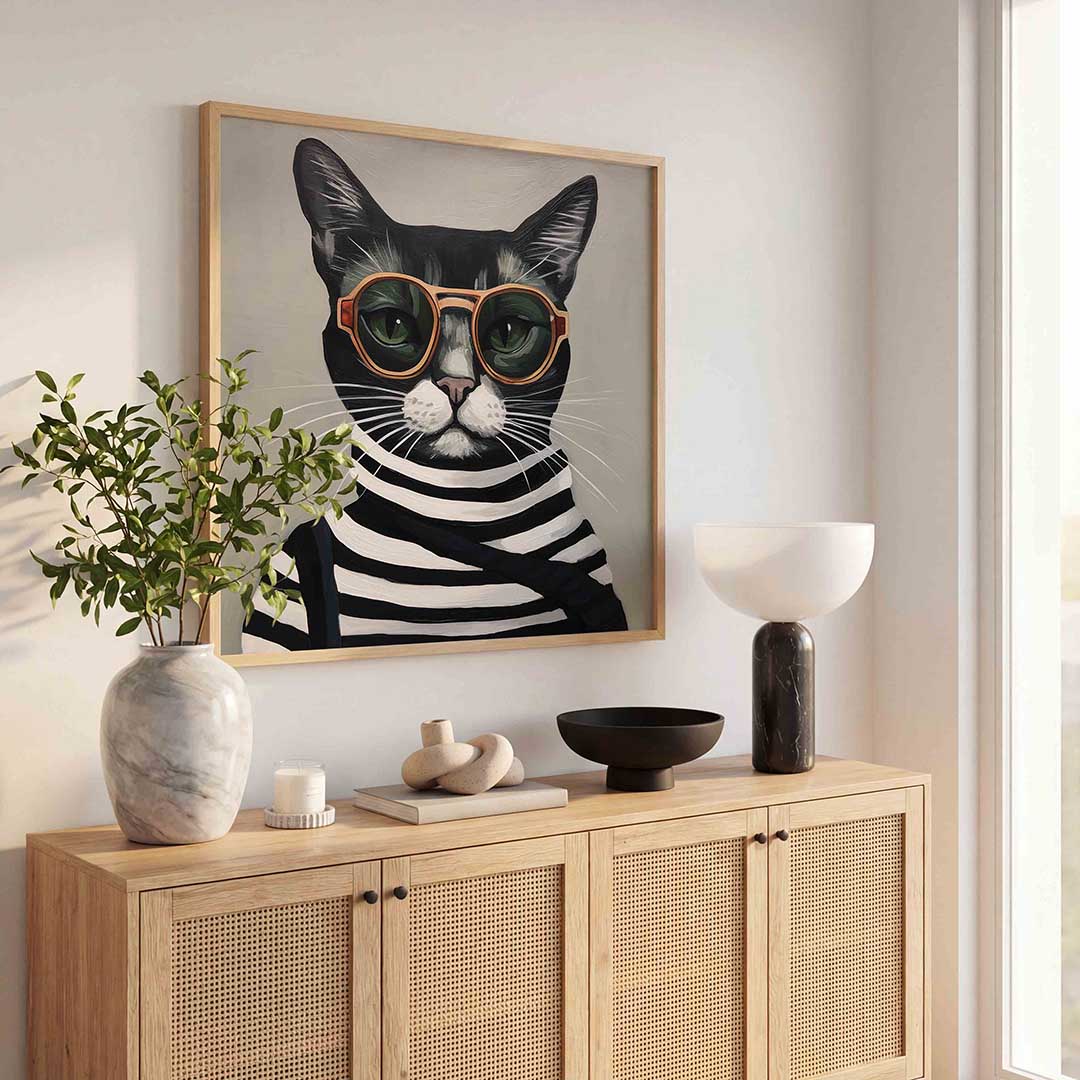Kat met zonnebril – dierenillustratie als vierkante poster