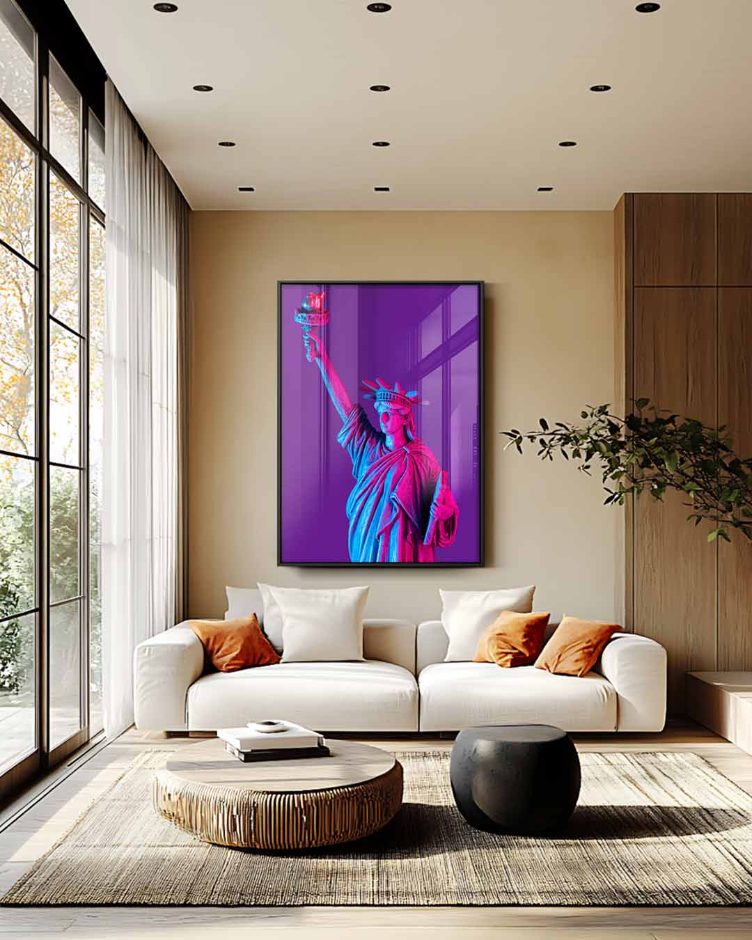 Vrijheidsbeeld in Neonkleuren – plexiglas wanddecoratie in portret formaat