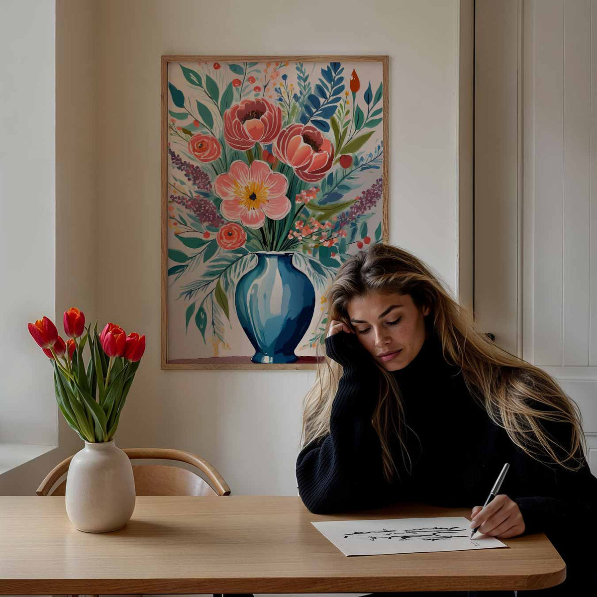 Bloemenpracht in Vaas – bloemen poster als moderne staande wanddecoratie