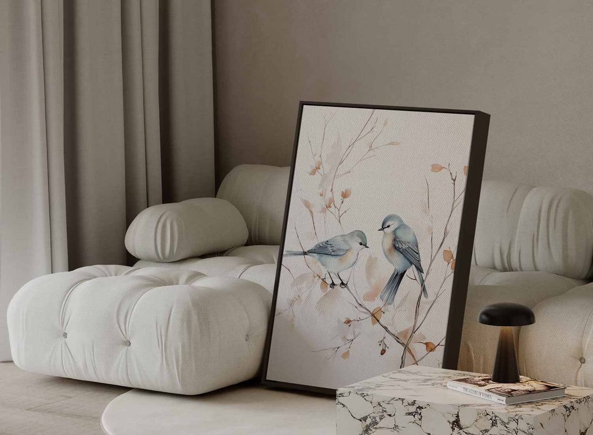 Vrolijke Vogels op Tak – staande wandkunst voor woonkamer of interieur