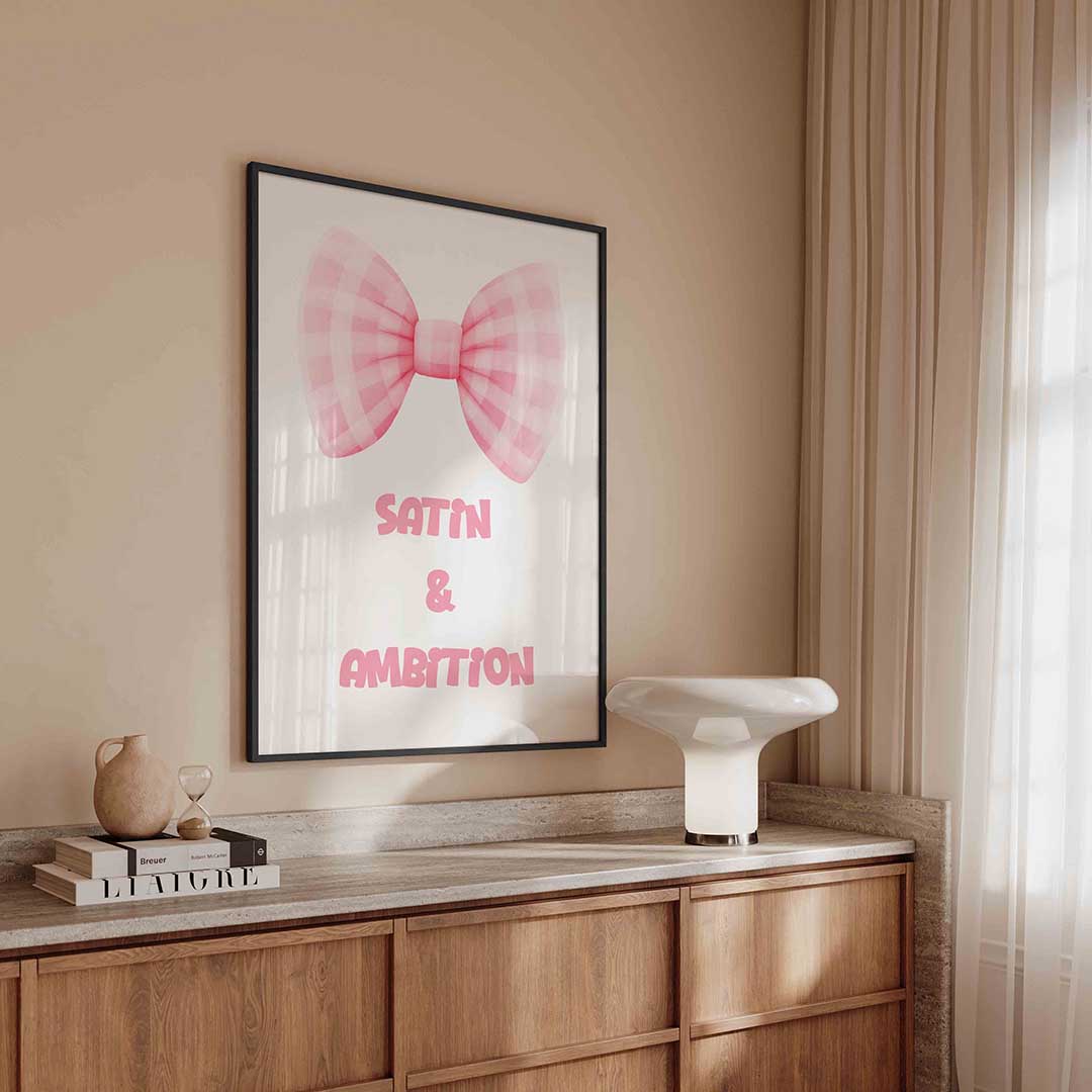 Roze strik en tekst – kleurrijke Pop Art poster in staand formaat
