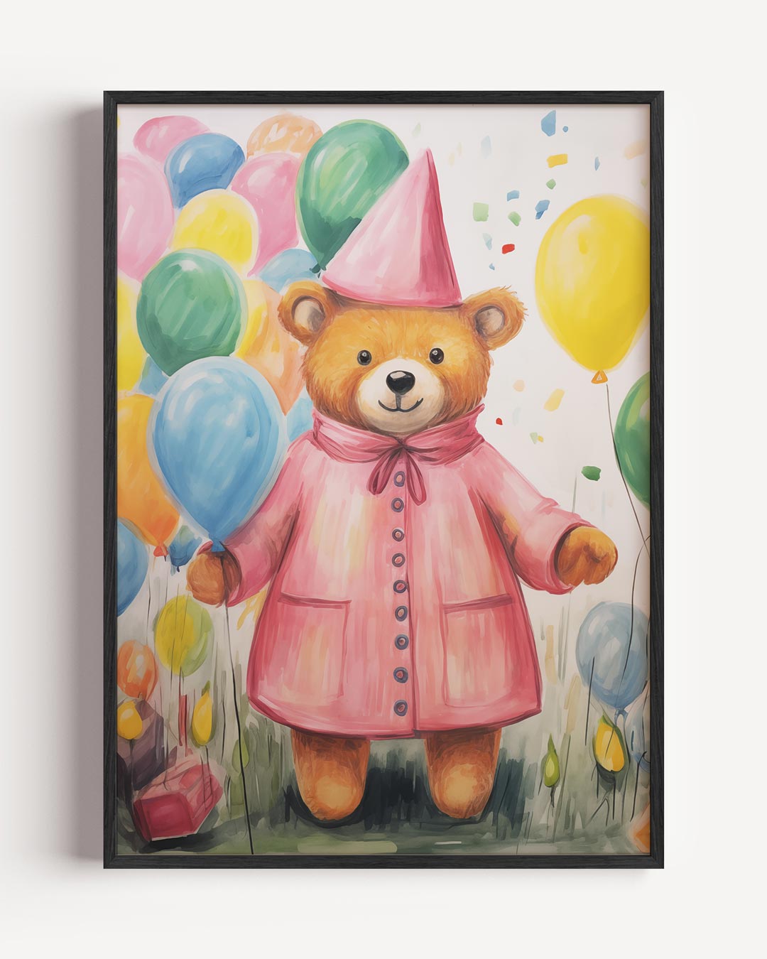 Vrolijke Teddy Beer Feestposter – kids portret poster als wanddecoratie
