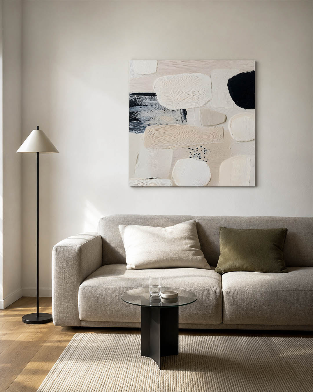 Organische vormen compositie kunstwerk – vierkante wanddecoratie – een verzameling van organische vormen in zachte tinten. De