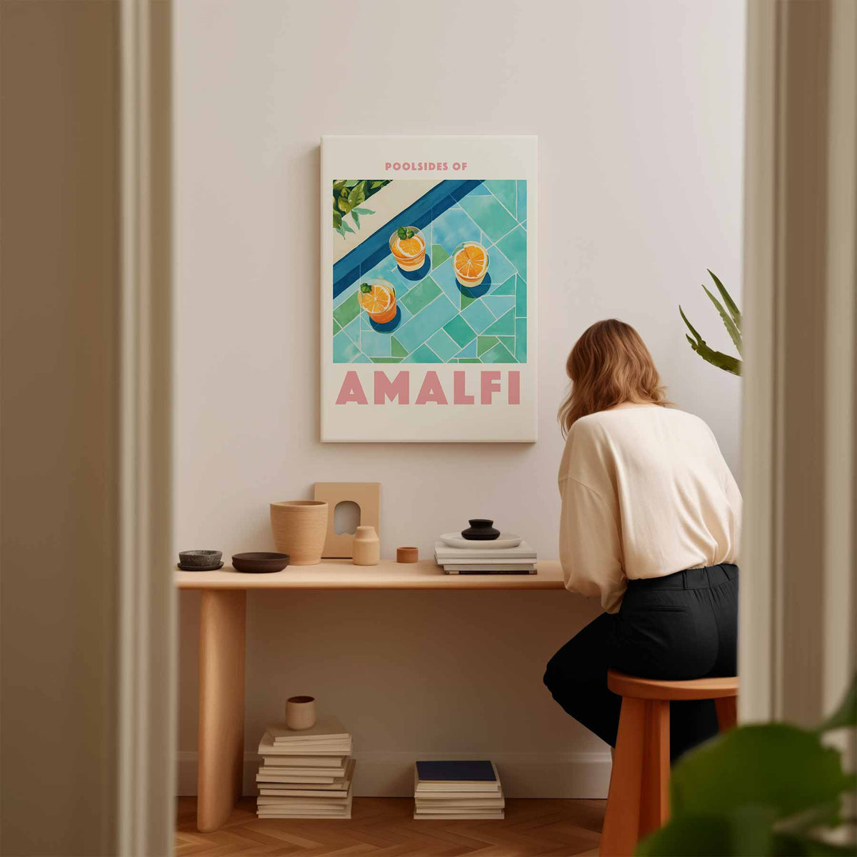 Poolside Genieten in Amalfi – staande wandkunst voor woonkamer of interieur