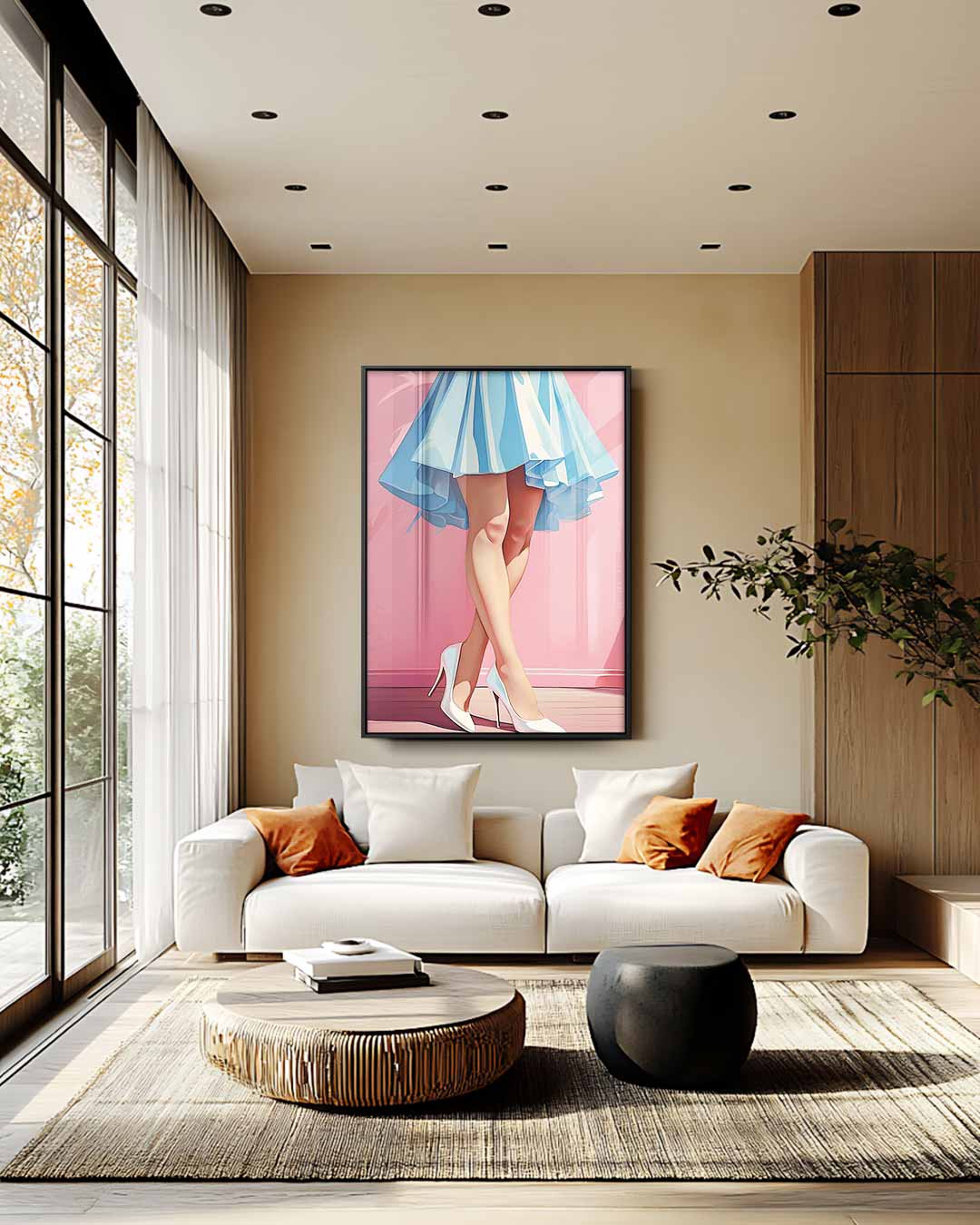 Vrouwelijke Elegantie in Blauw – staand kunstwerk voor modern interieur
