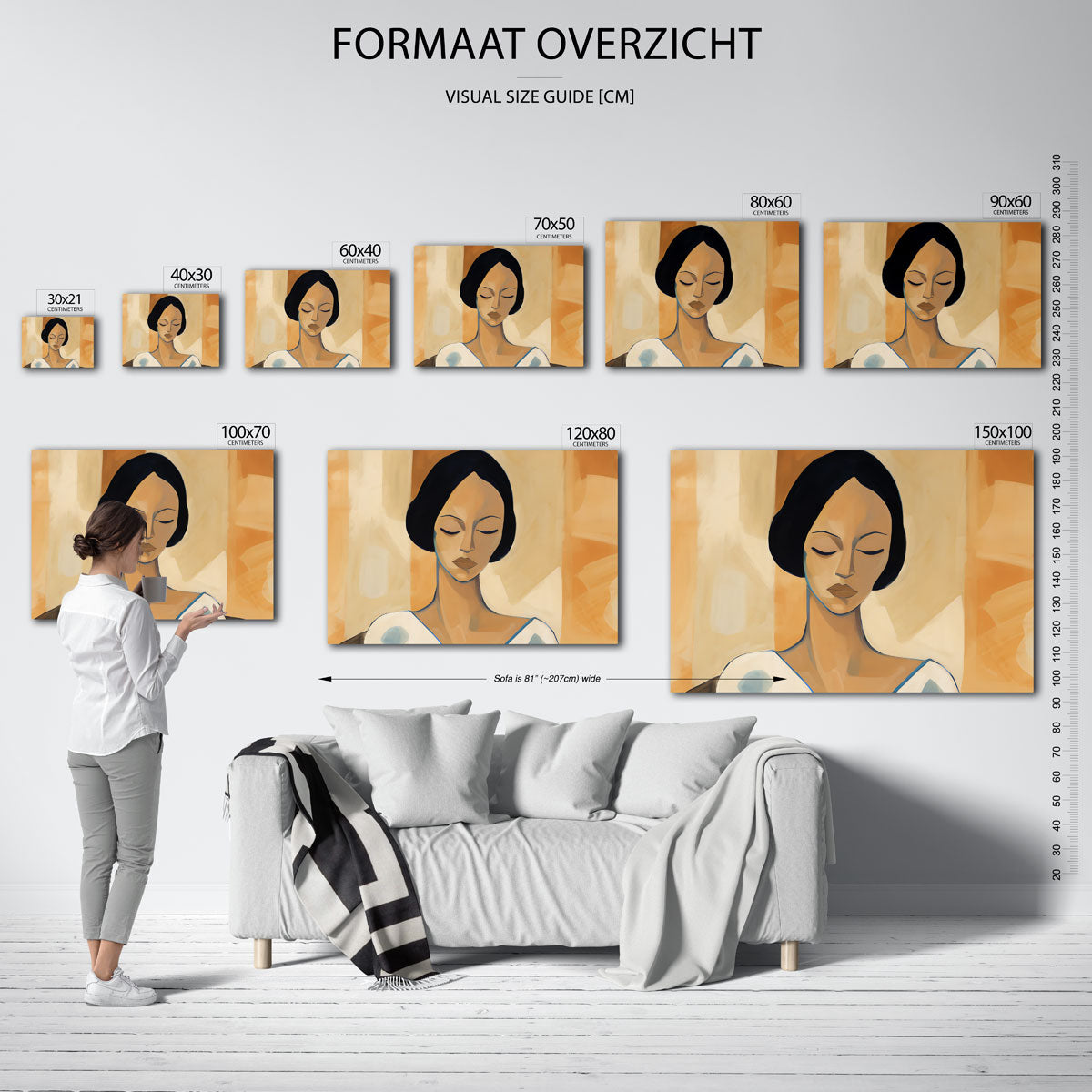Vrouw met gesloten ogen – liggende muurposter met vrouwelijk portret