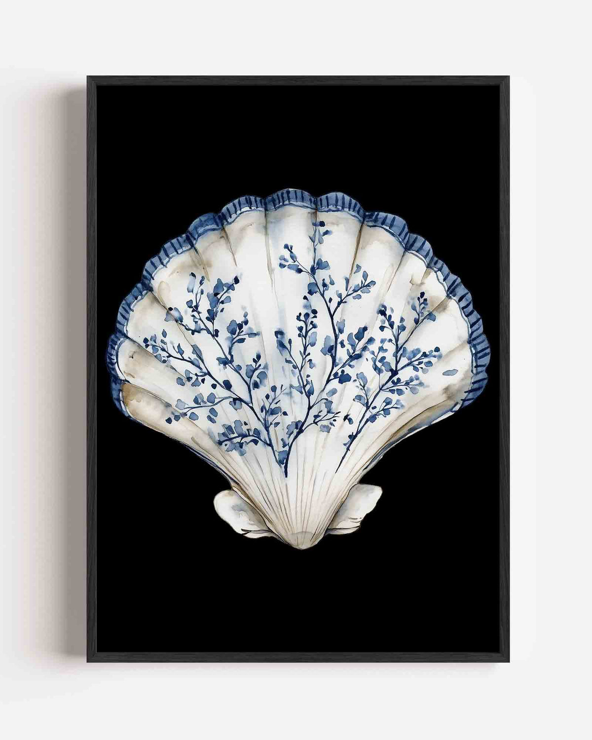 Schelp met blauwe takken – Delfts blauwe portret poster als wanddecoratie