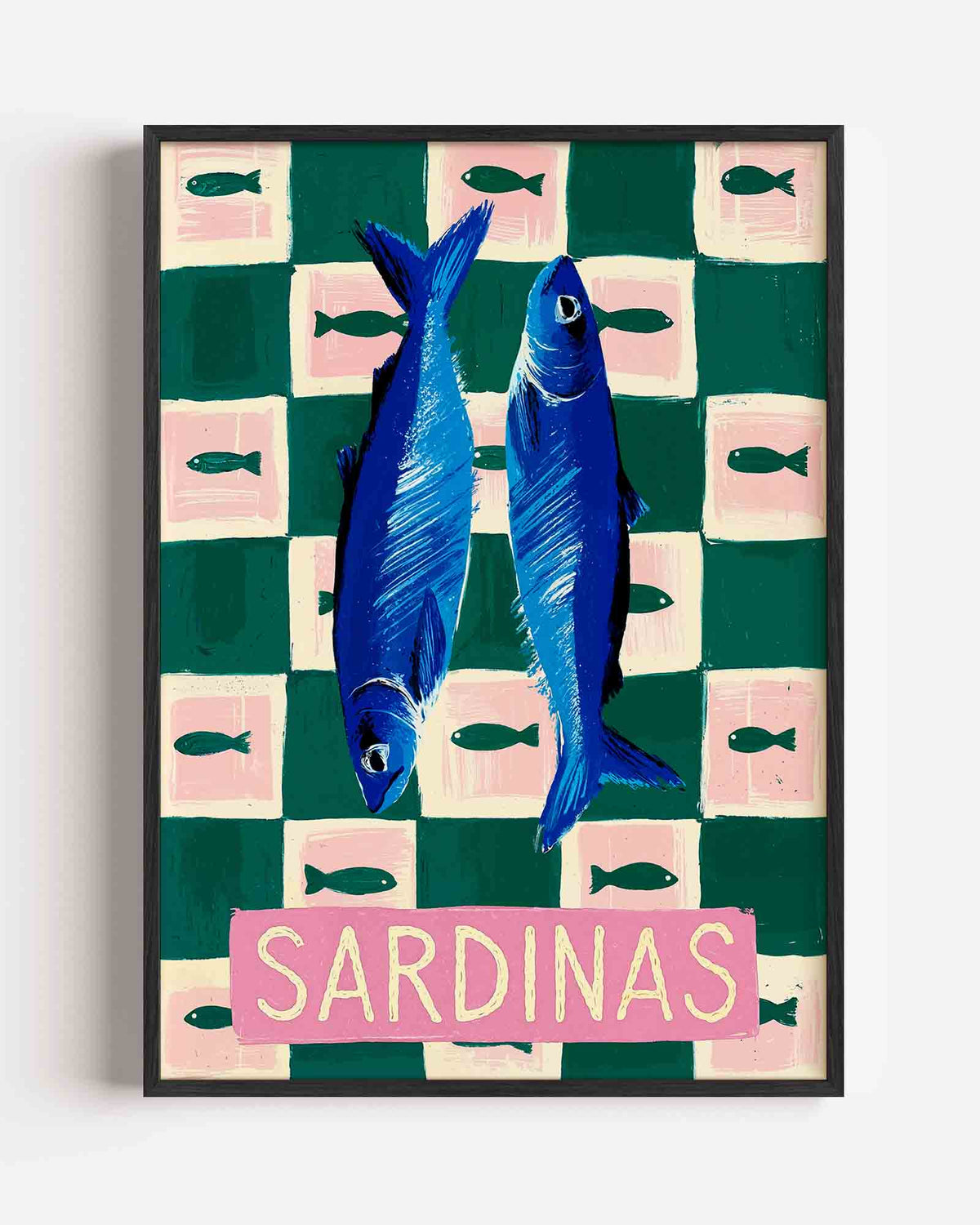 Sardines op geruite achtergrond – Pop Art en Streetart portret poster als wanddecoratie