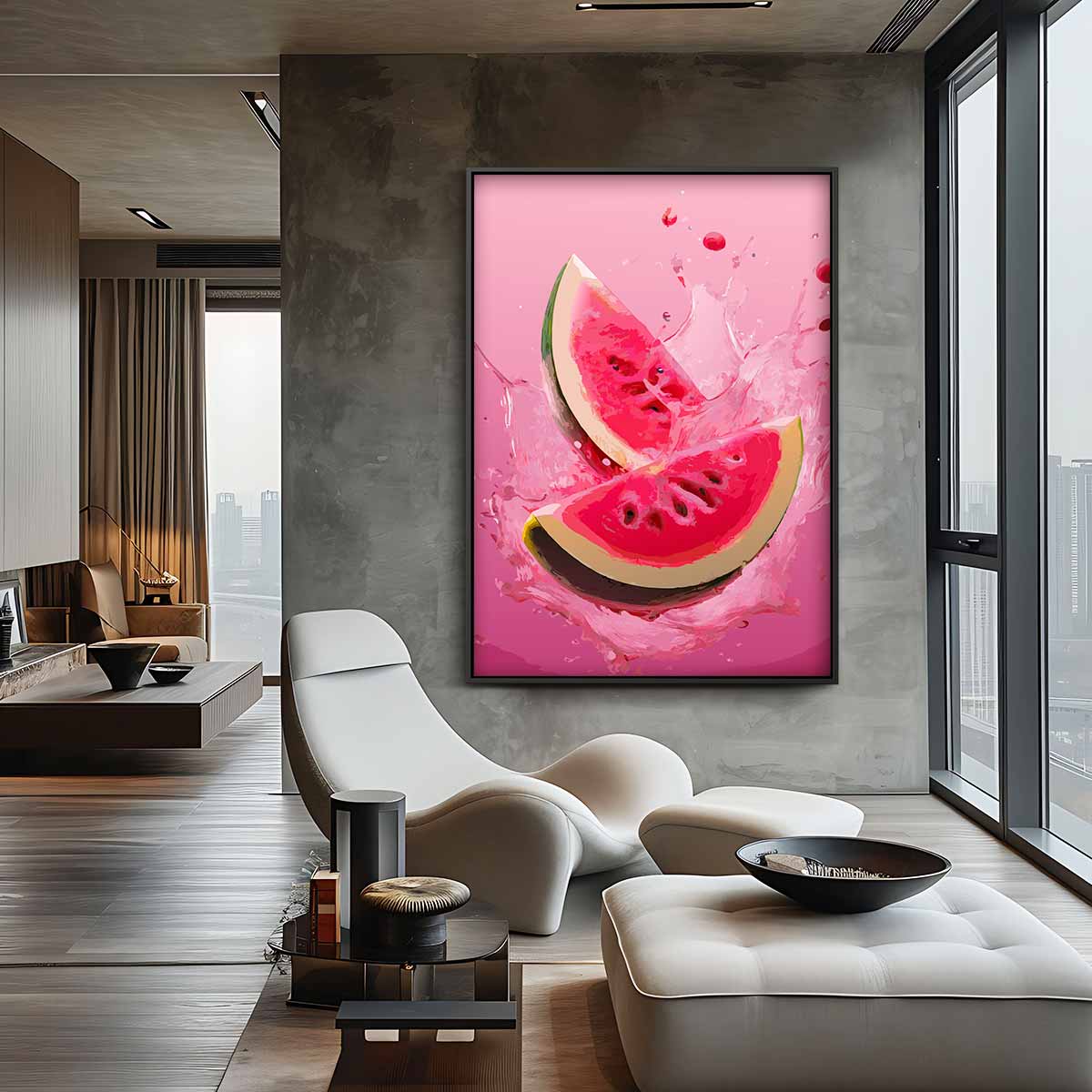 Spetterende Watermeloen – canvas wanddecoratie in portret formaat