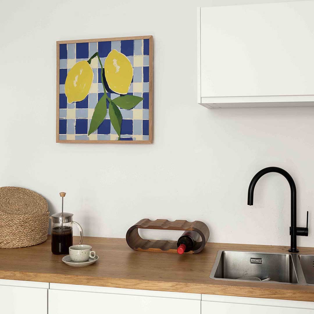 Citroenen op blauw wit – keukenposter in vierkant formaat