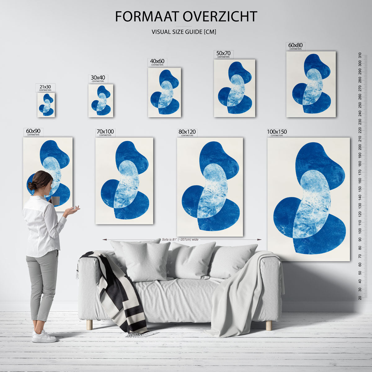 Abstracte blauwe vormen – staande muurposter met hedendaagse illustratie