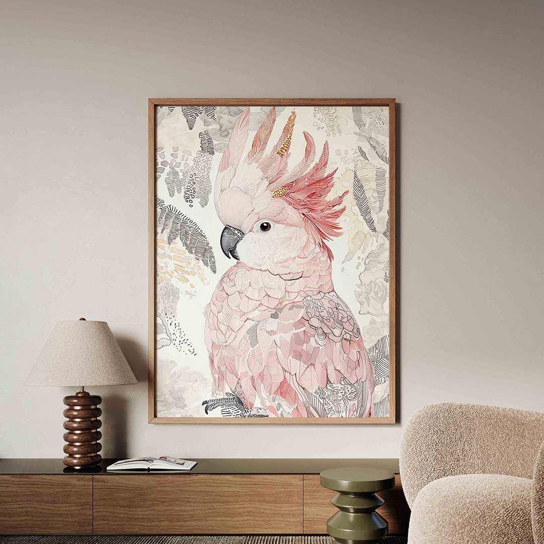 Roze kaketoe – tropische jungle poster in staand formaat