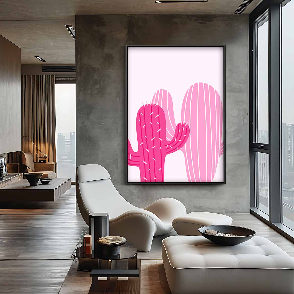 Roze Cactus Verbeelding – staand kunstwerk voor modern interieur