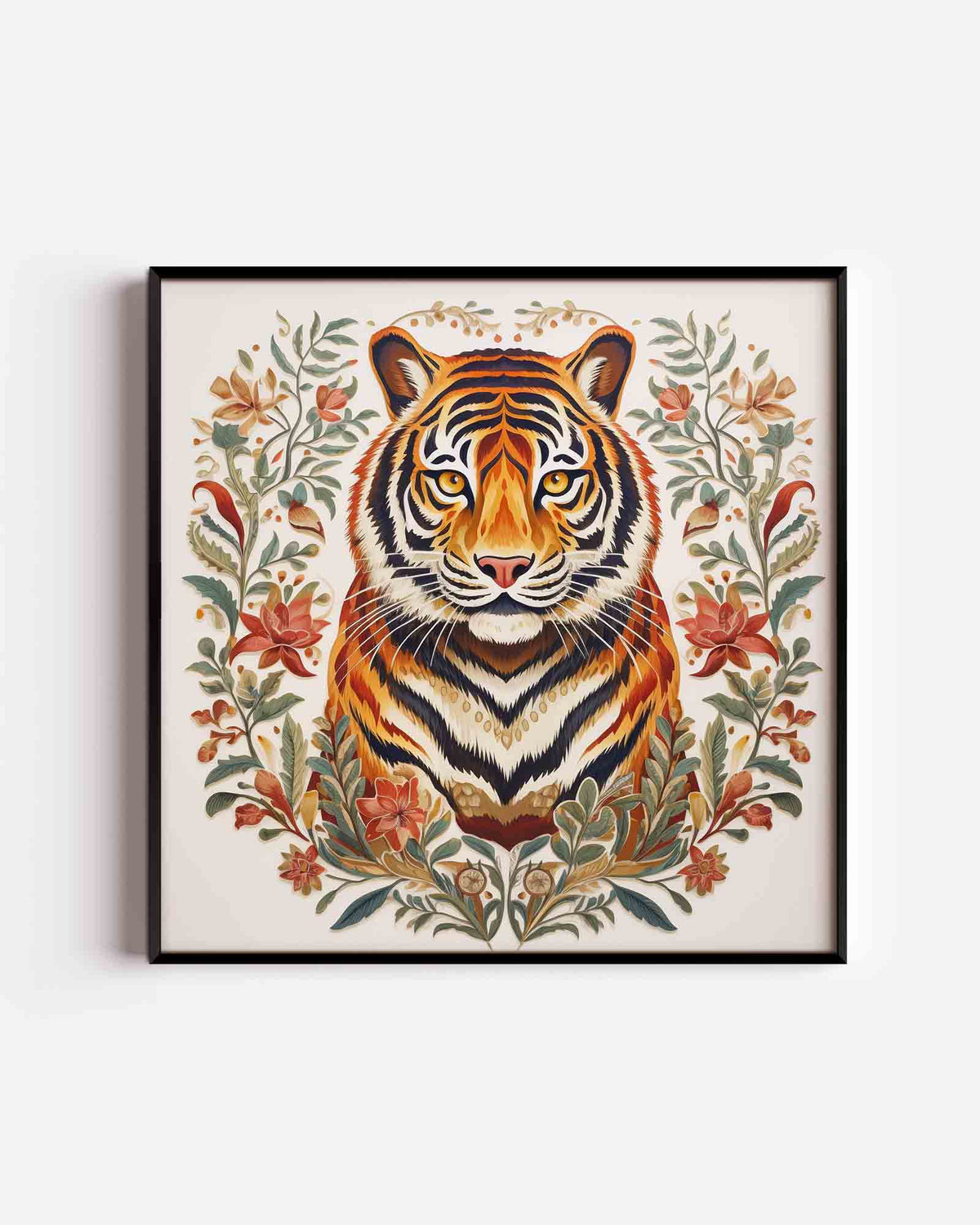 Tijger met bloemen – vierkante dierenposter als wanddecoratie