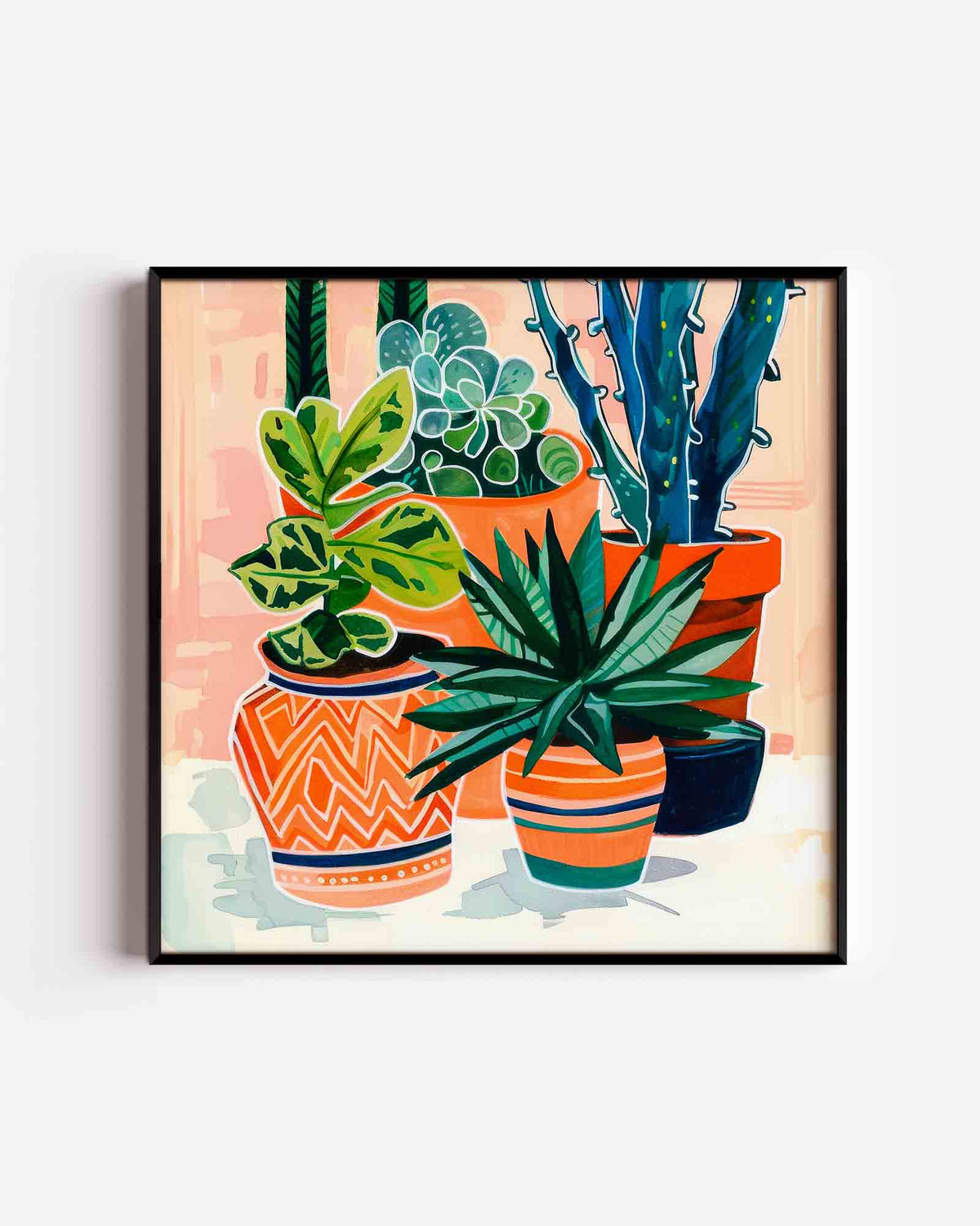 Planten in potten – kleurrijke illustratie poster als wanddecoratie