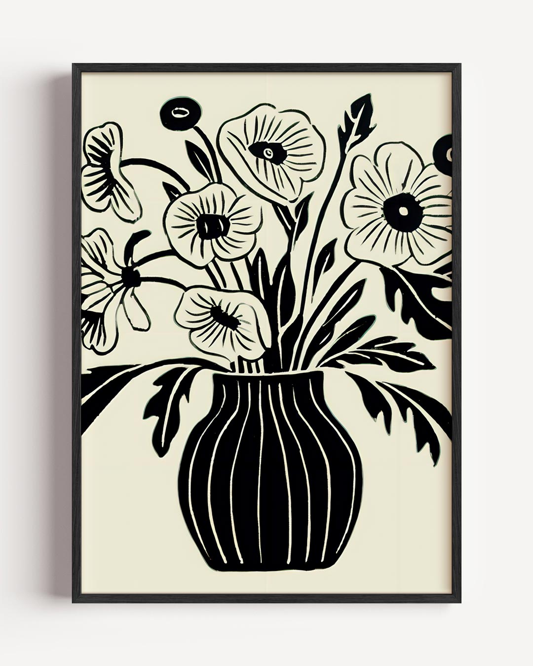 Stijlvolle Bloemen Poster in Zwart-Wit – abstracte portret poster als wanddecoratie