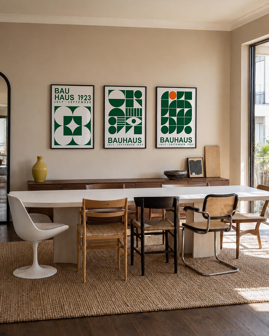 Vorm en balans posterset – tweede productweergave – deze posterset in drie delen toont een spel van groene en witte cirkels