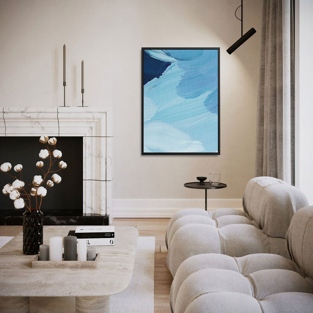 Vloeiende blauwe bewegingen – moderne staande wandkunst