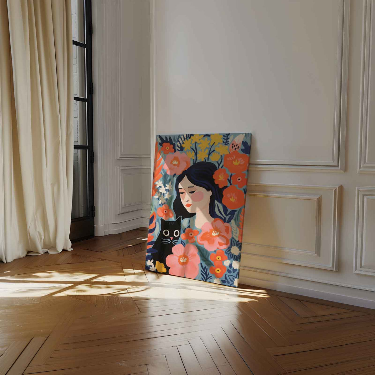 Bloemendroom met Kat – staand kunstwerk voor modern interieur