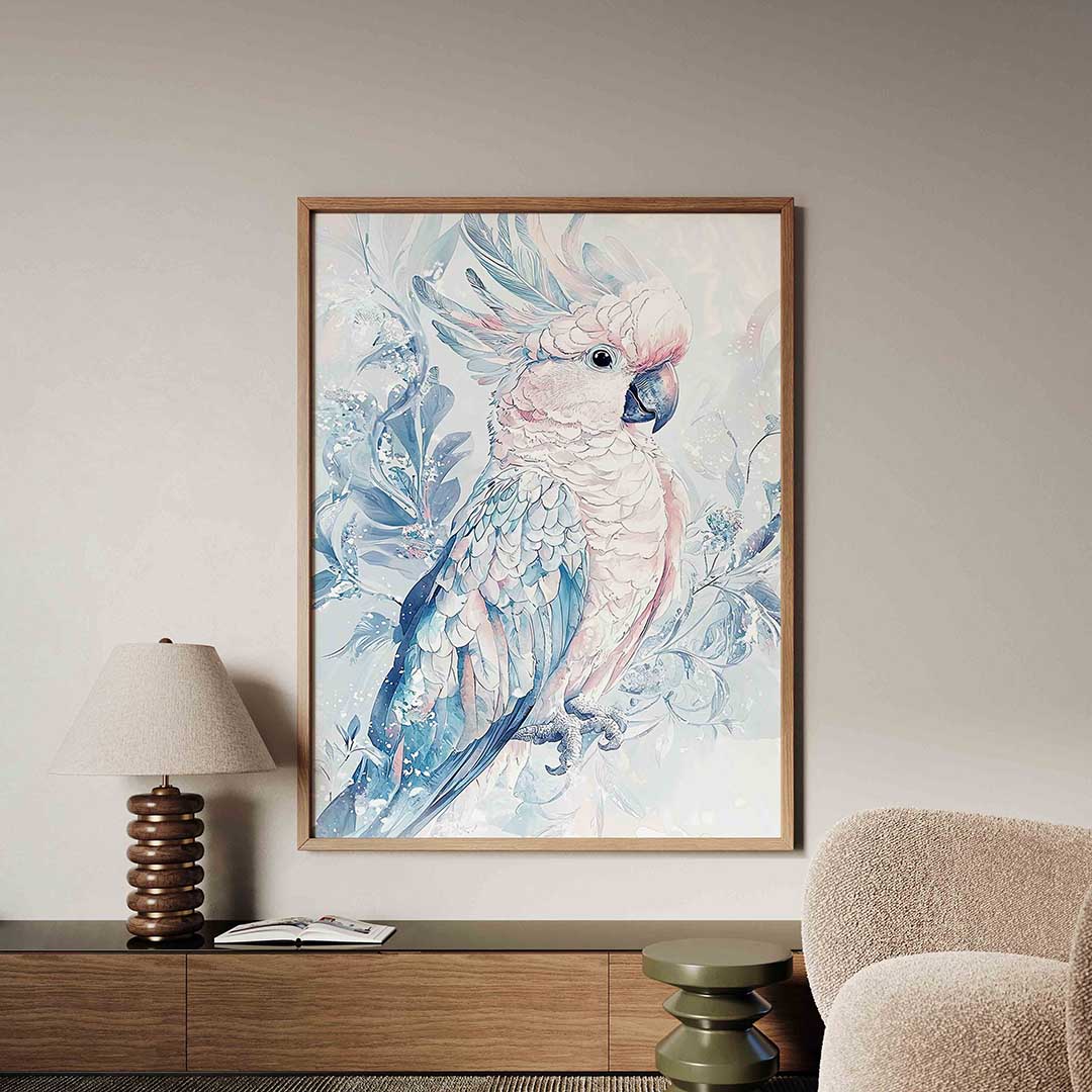 Papegaai met bladeren – dieren poster in staand formaat