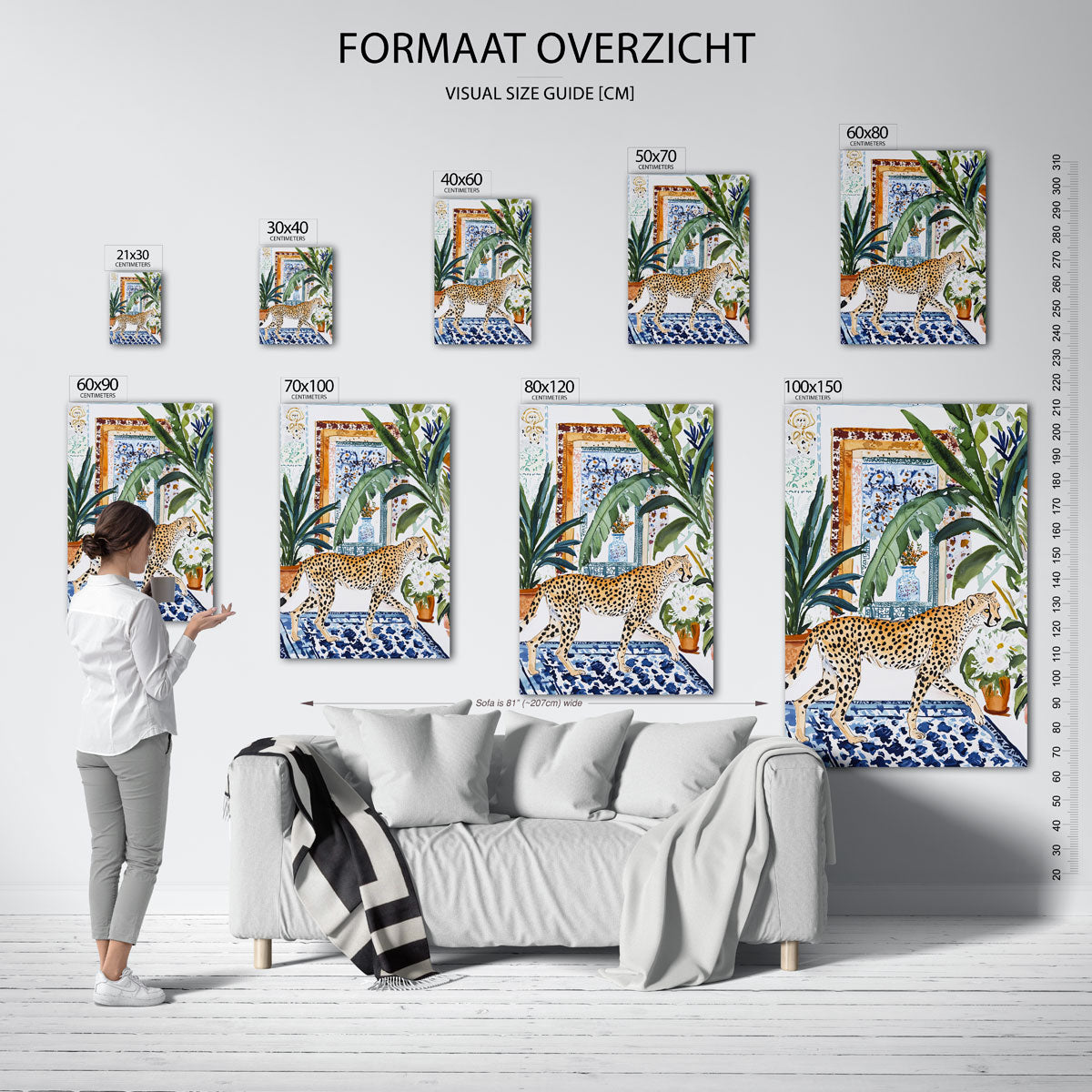 Luipaard en planten – staande muurposter met dierenthema