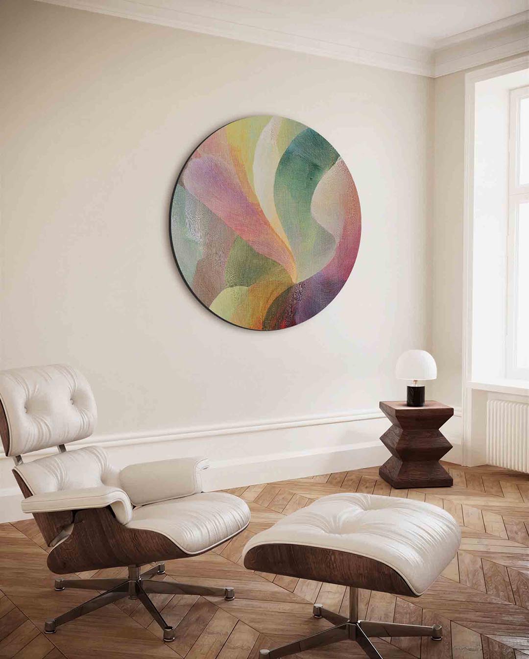 Abstracte vormen – ronde wanddecoratie met abstract ontwerp