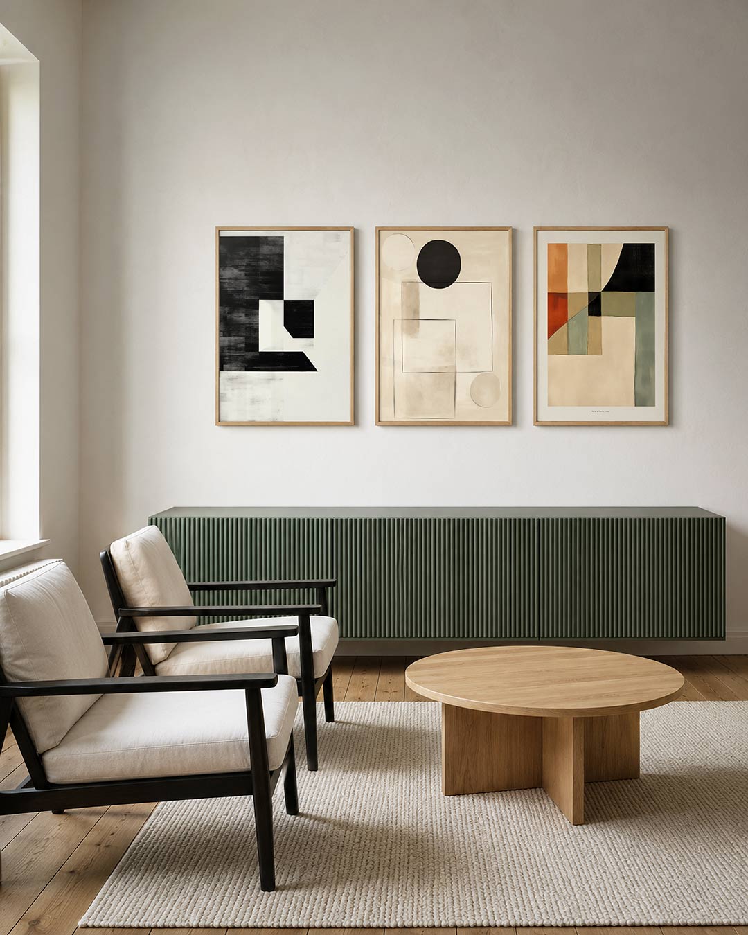 Zwart wit vlakverdeling – deze posterset in drie delen toont een spel van zwarte en witte vlakken – weergave 3