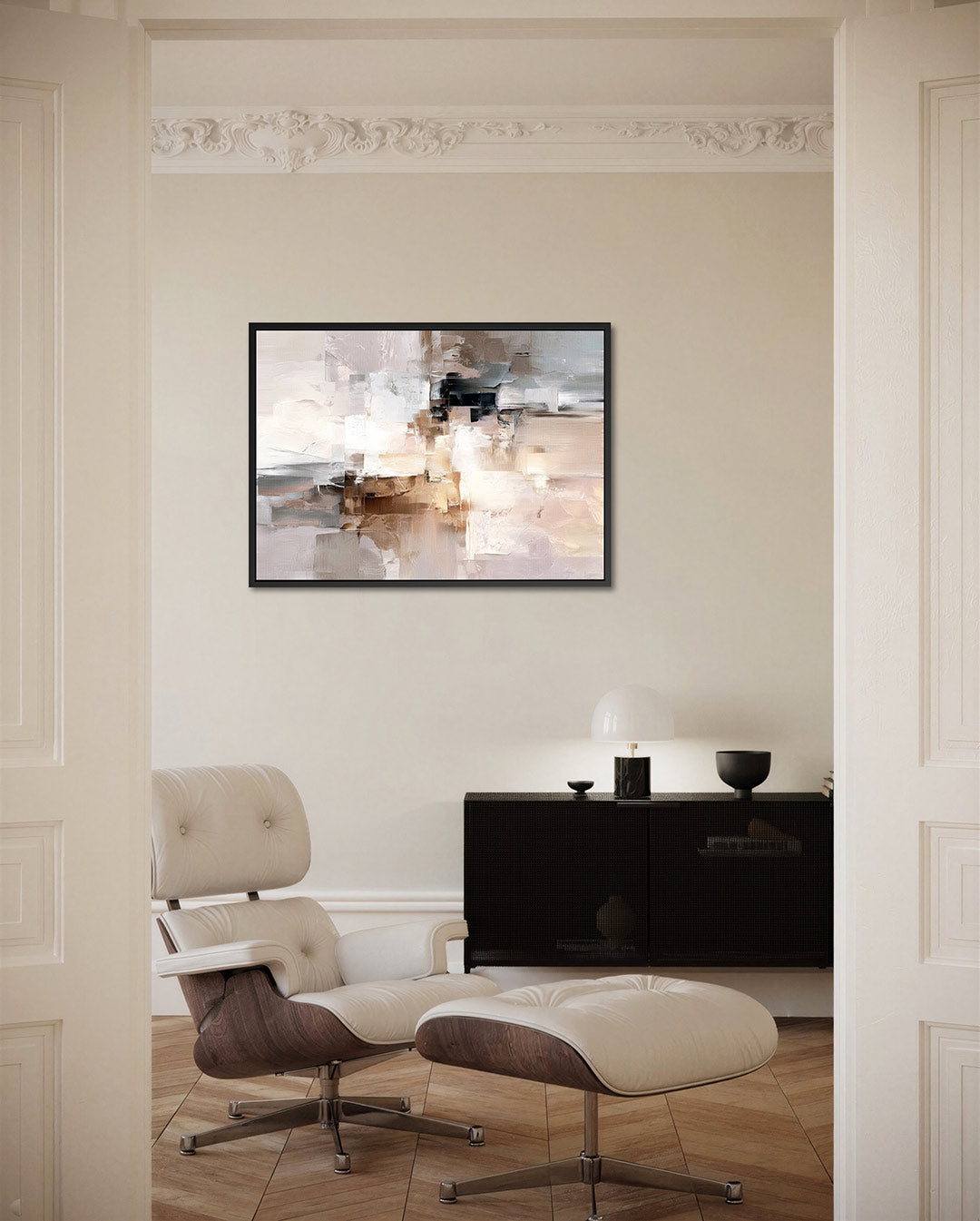 Gelaagde compositie – Abstract kunstwerk – liggende wanddecoratie