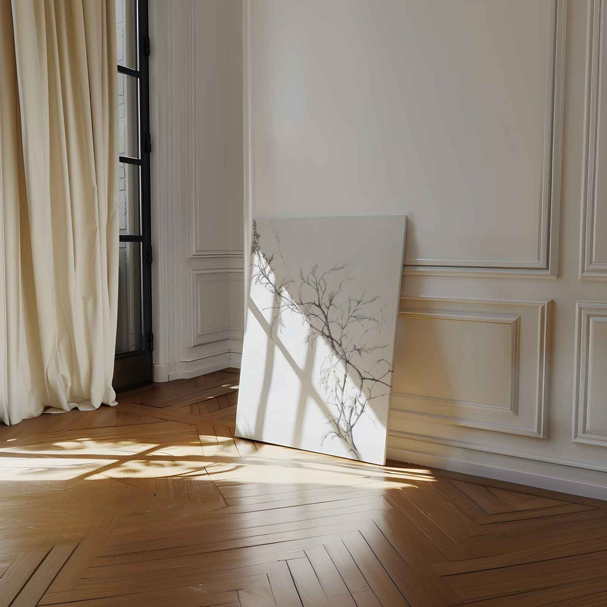 Subtiele Tak In Potlood – plexiglas wanddecoratie in portret formaat