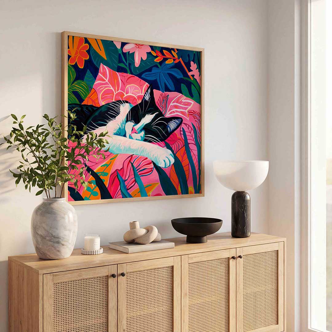 Slapende kat – illustratie poster in vierkant formaat
