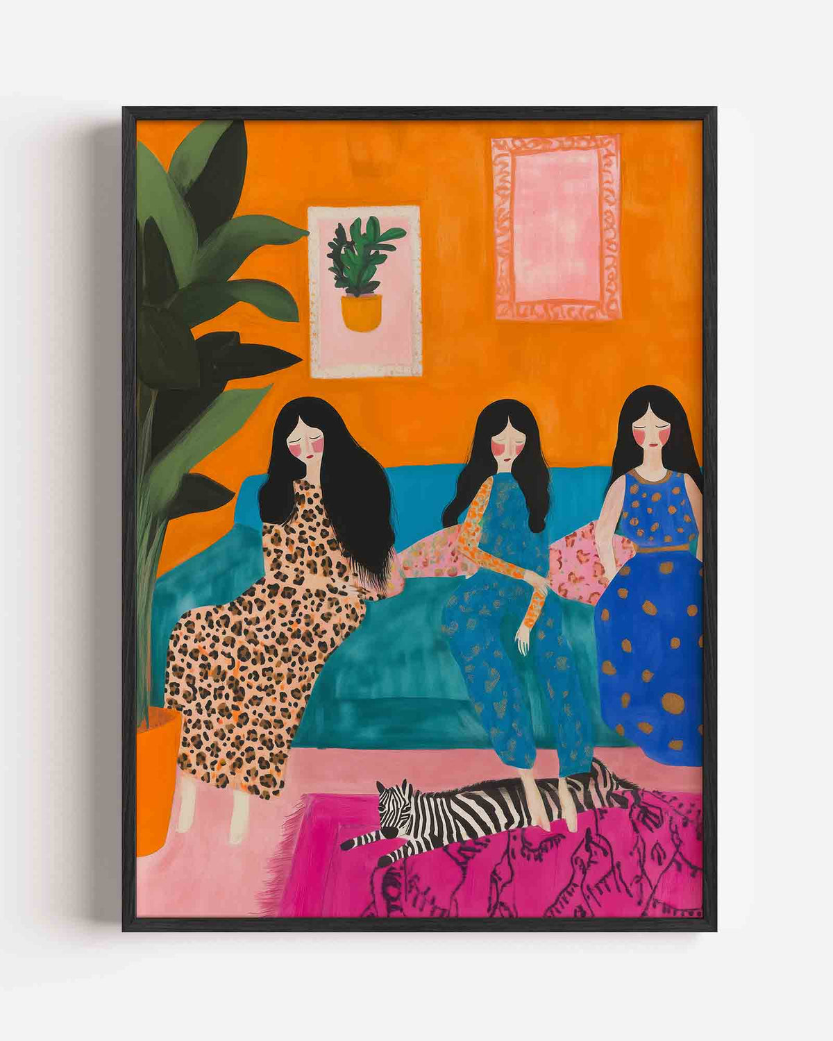 Drie vrouwen en plant – moderne portret poster als wanddecoratie