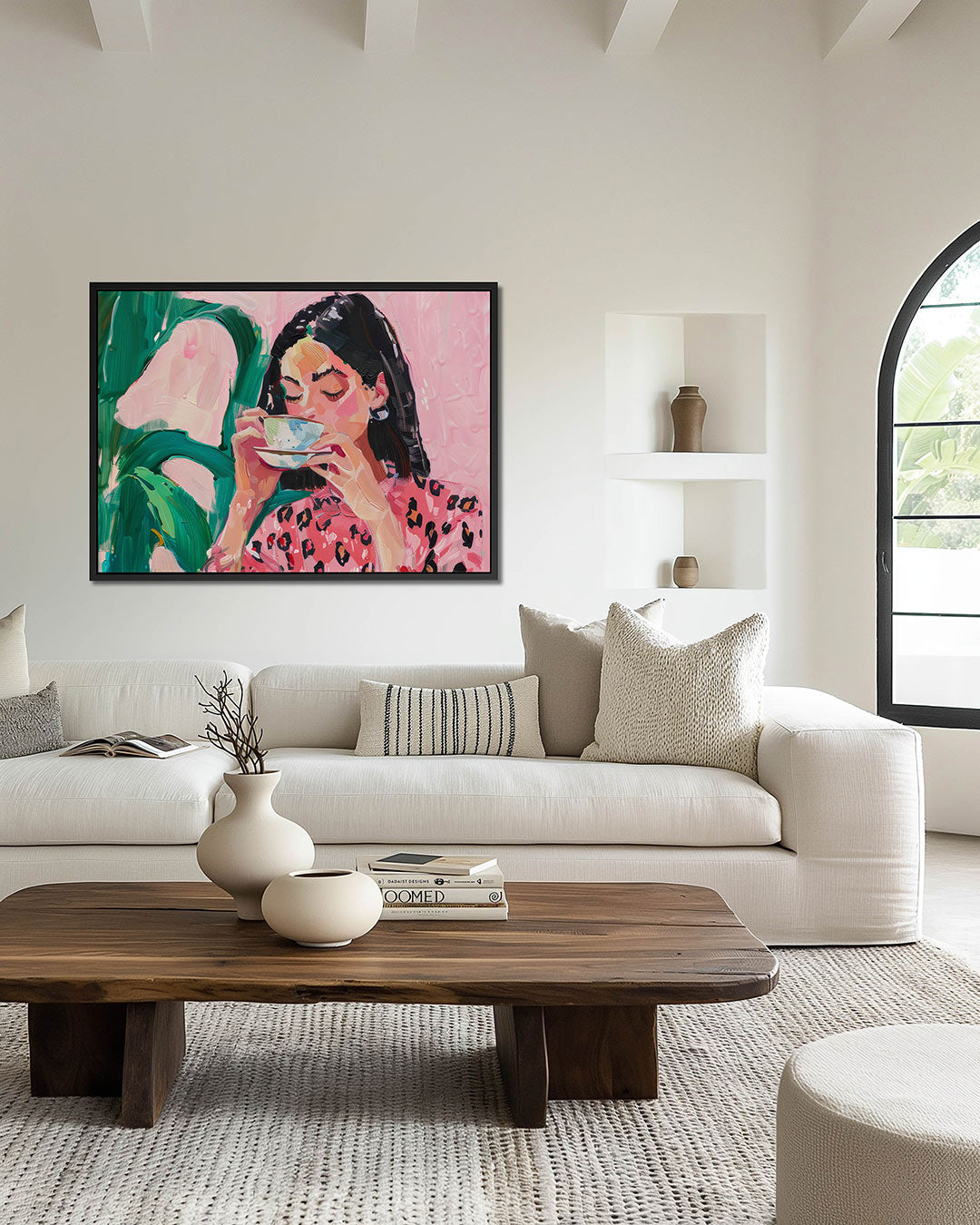 Vrouw met koffiekop – Portret kunstwerk – wanddecoratie in interieur
